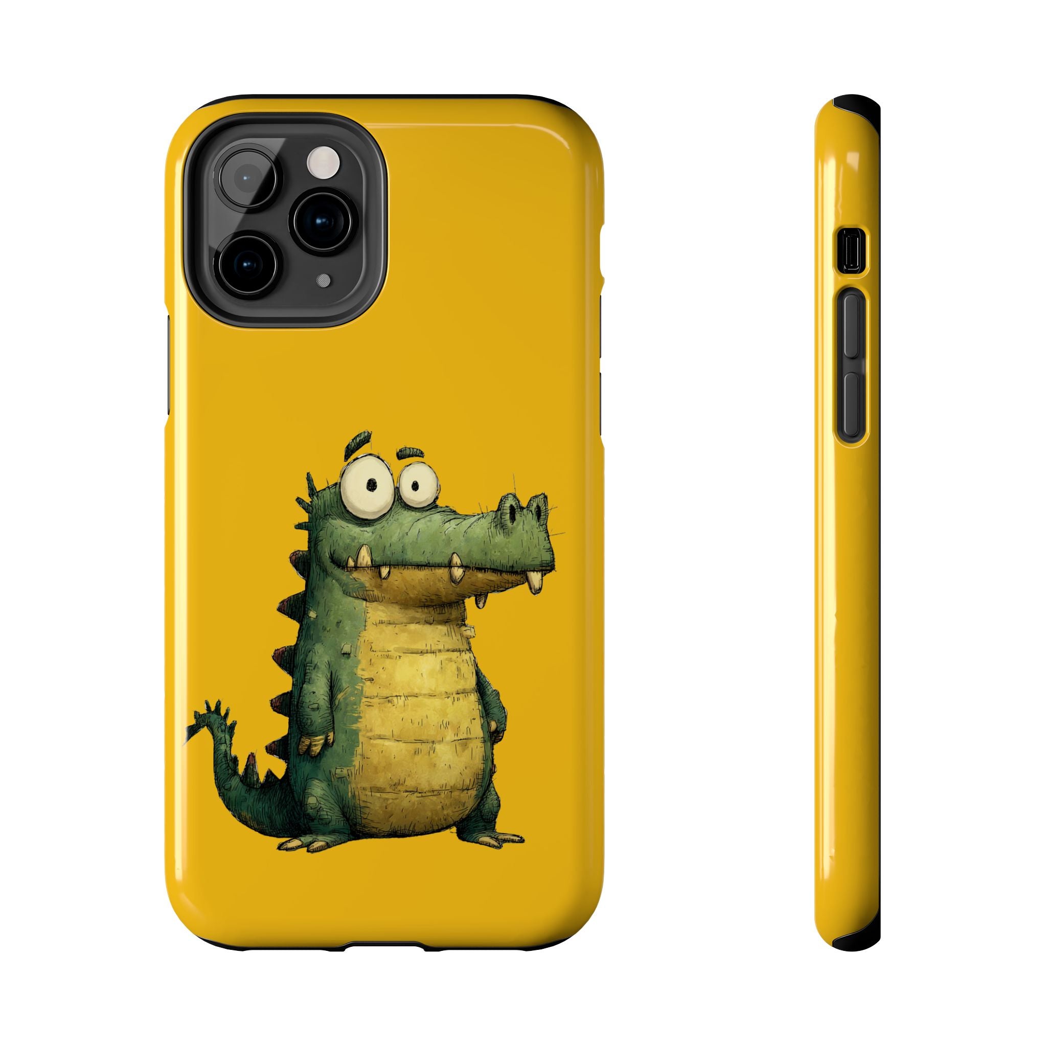 Quirky Funny Alligator iPhone Tough Case - Kawaii Animal Phone Cover - Crocodile Protective Phone Cover - Yellow iPhone Case