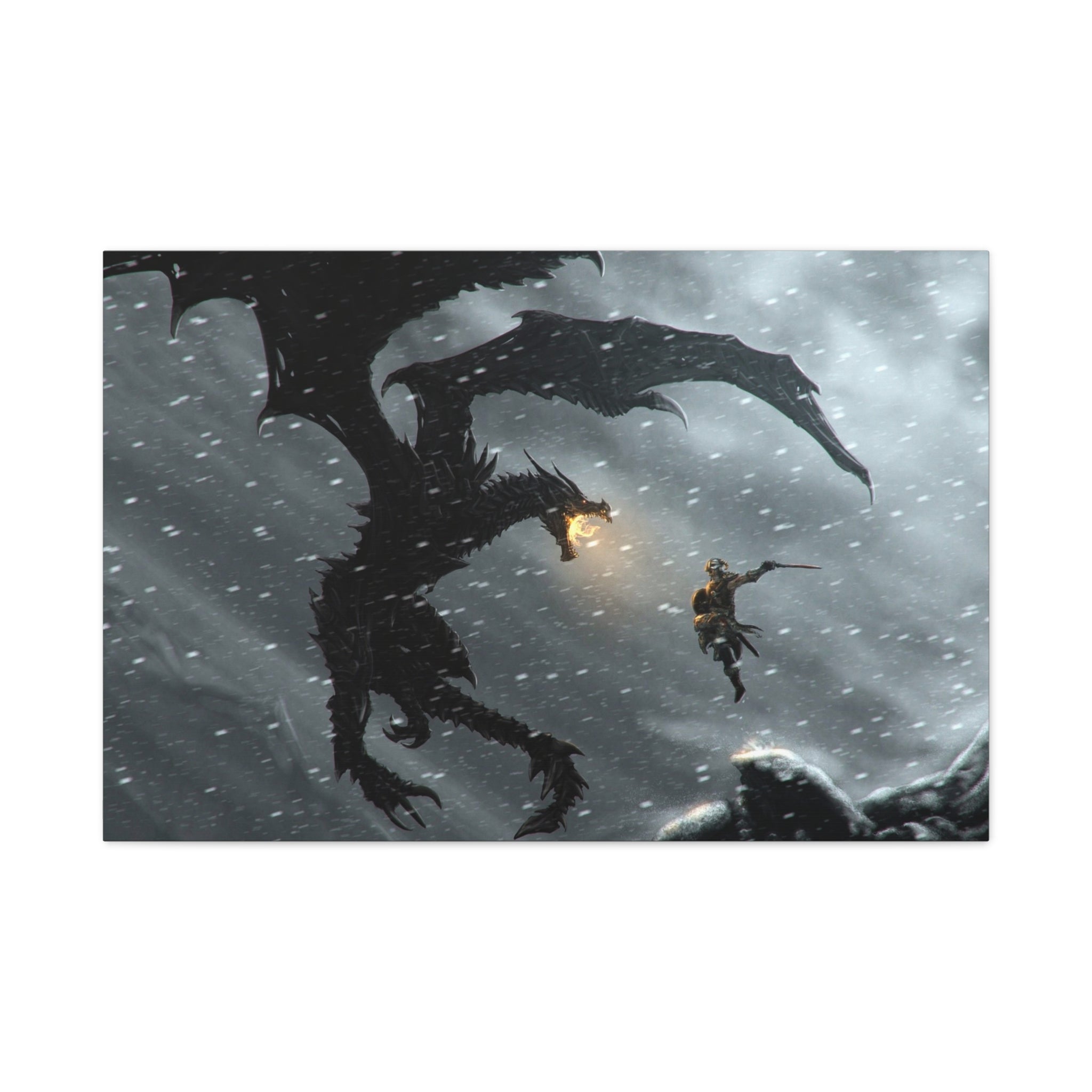 The Elder Scrolls Skyrim Canvas Wall Art - Dragon Game Canvas Print Room Decor, Viking Gaming Wall Art, Skyrim Gift