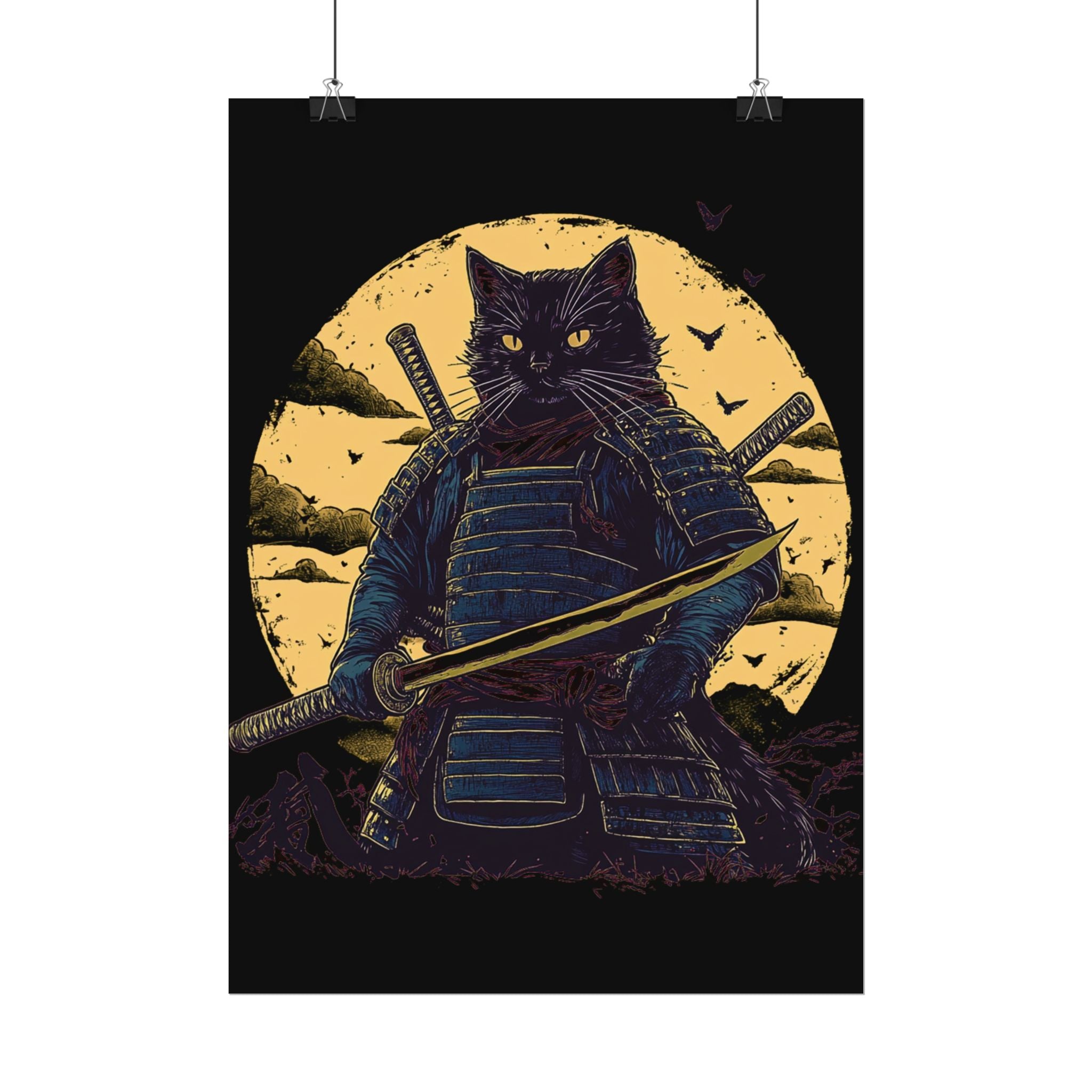 retro-wall-art-samurai-cat-japanese-style-sunset-rolled-posters-home-decor-wall-hanging-poster-gift-japanese-art-poster