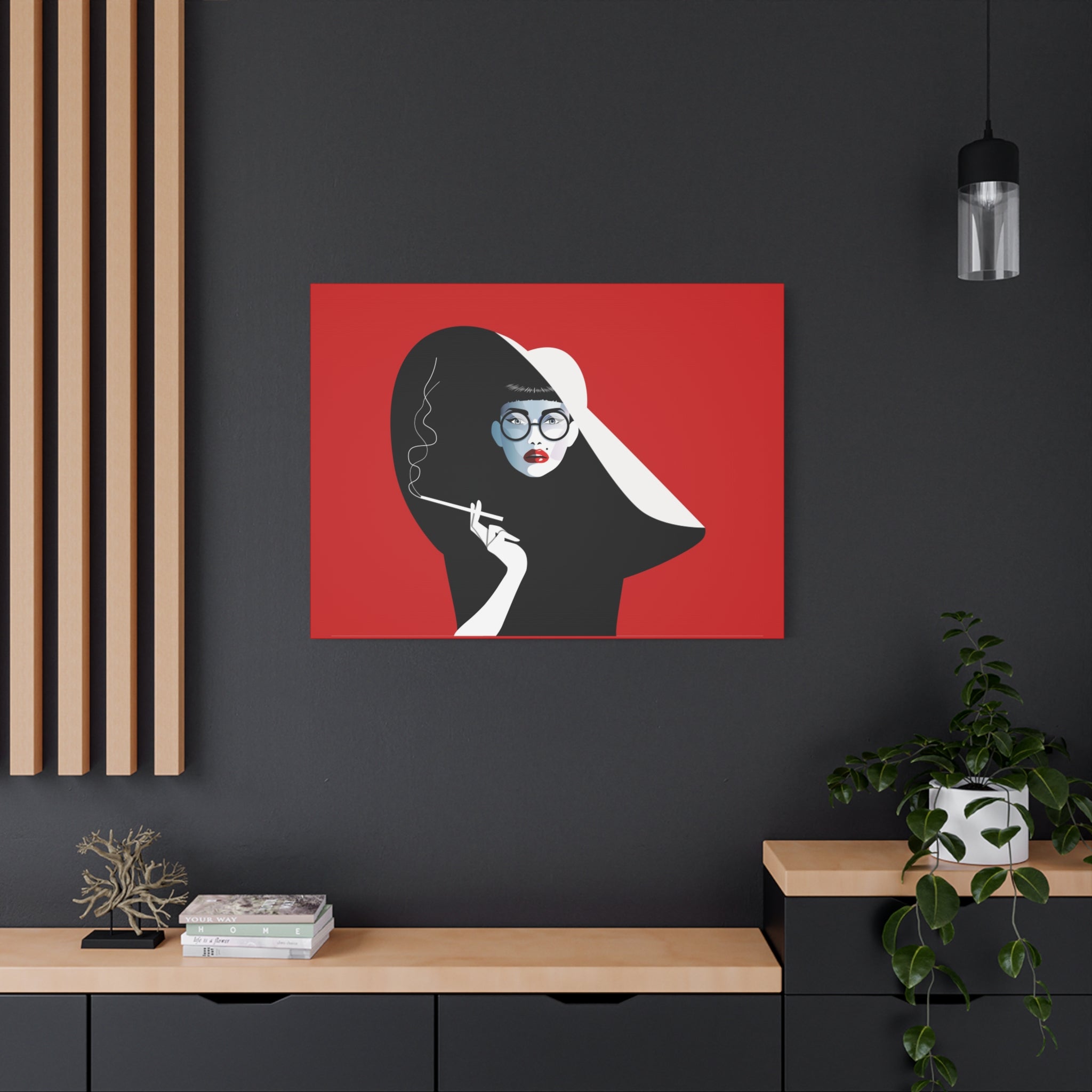 canvas-print-woman-smoking-cigarettes-wall-decor-woman-with-a-hat-style-stretched-matte-canvas-home-decor-living-room