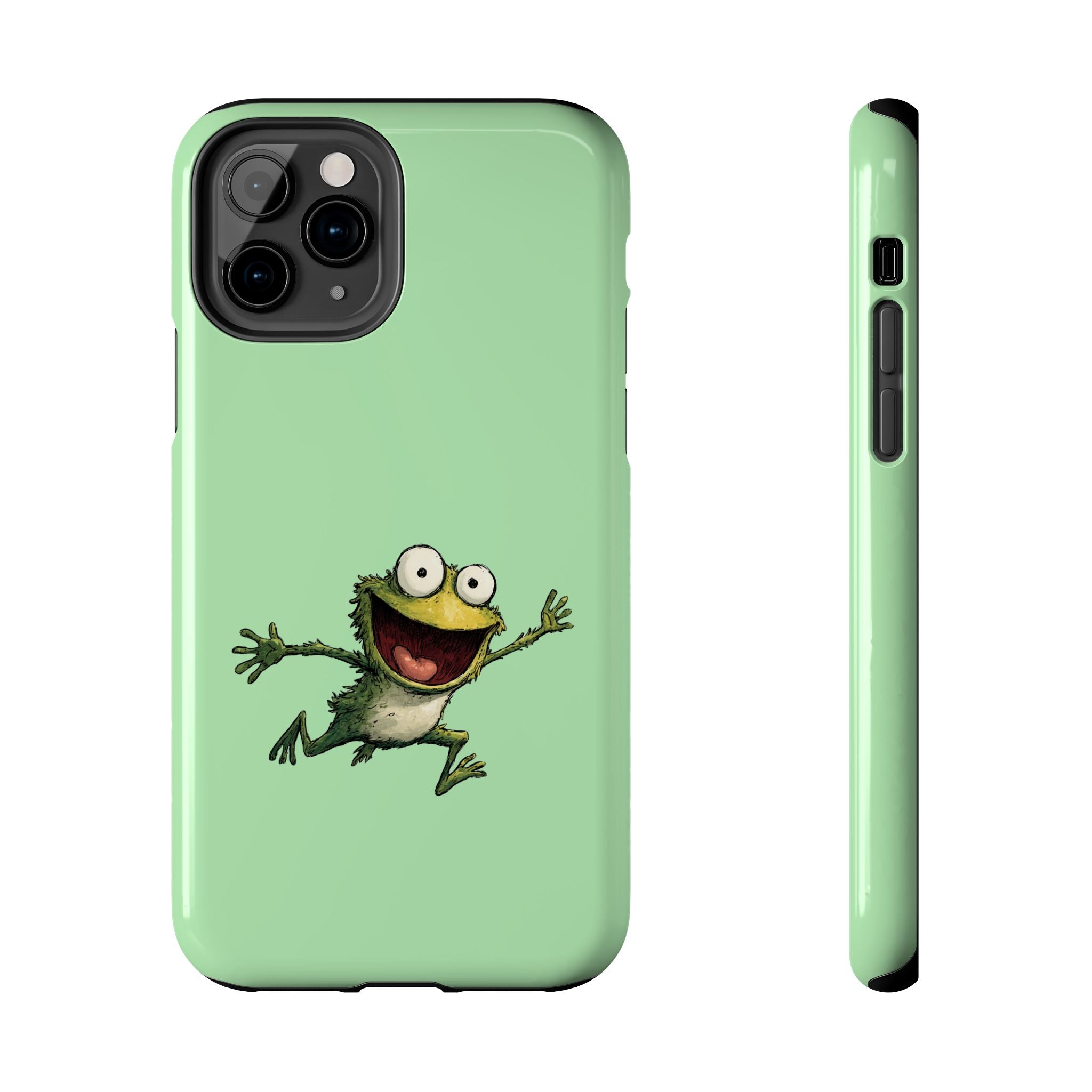 Quirky Funny Frog iPhone Tough Case - Kawaii Animal Phone Cover - Frog Protective Phone Cover - Green iPhone Case