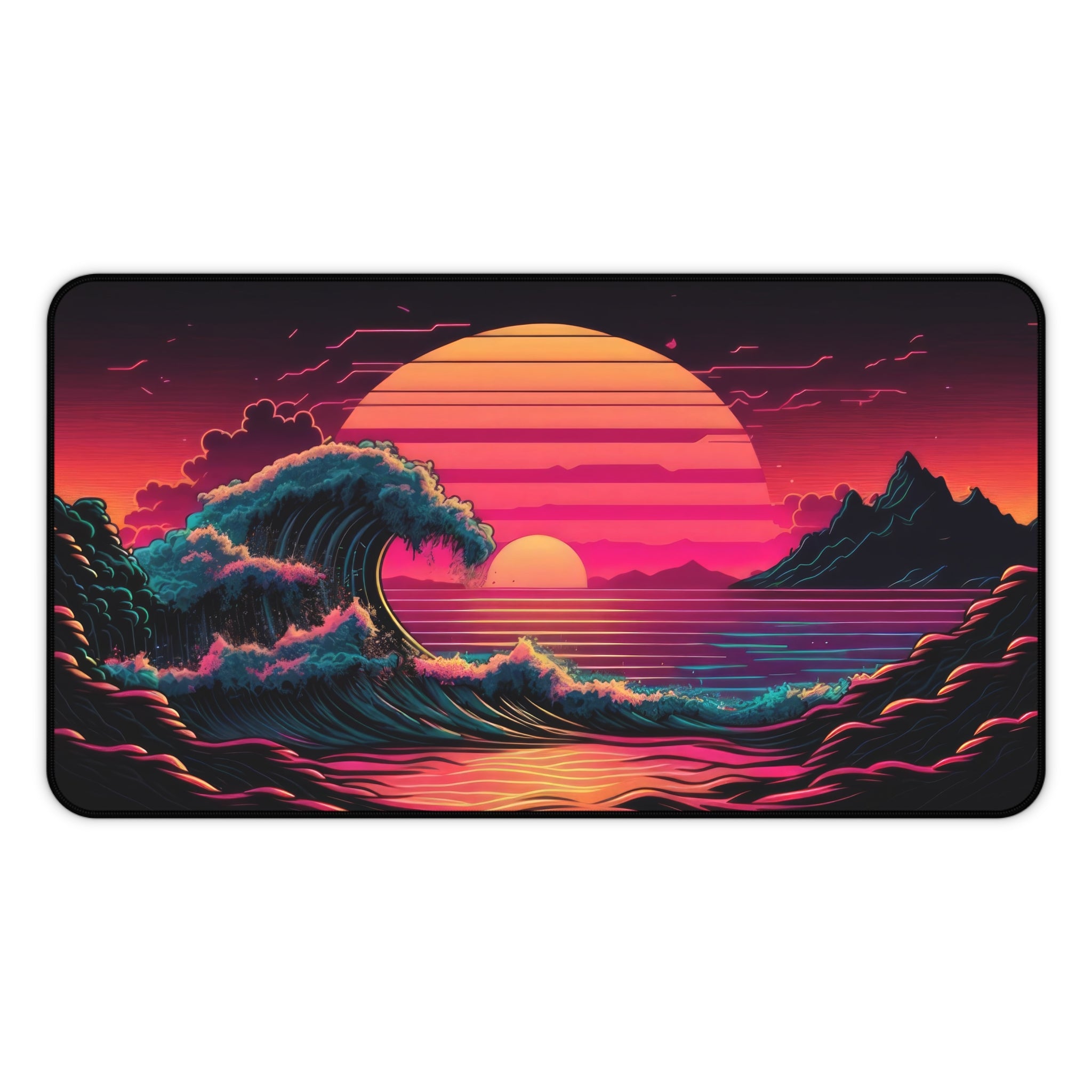 great-wave-off-kanagawa-vaporwave-moon-road-mouse-pad-retrowave-city-delorean-desk-mat-neon-synthwave-desk-pad