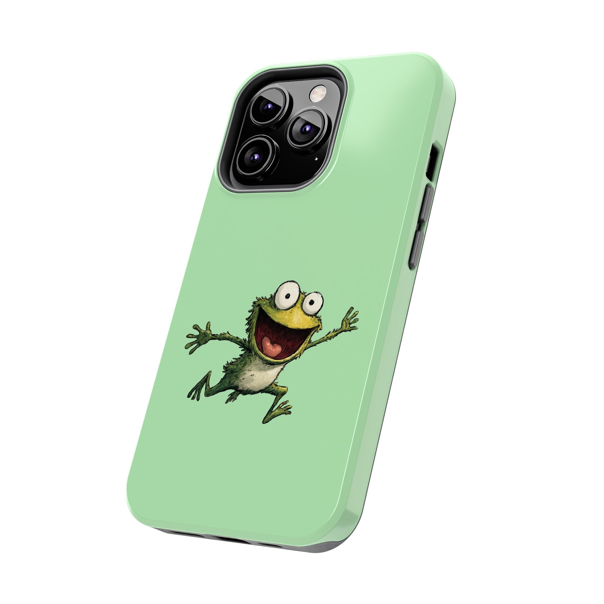 Quirky Funny Frog iPhone Tough Case - Kawaii Animal Phone Cover - Frog Protective Phone Cover - Green iPhone Case