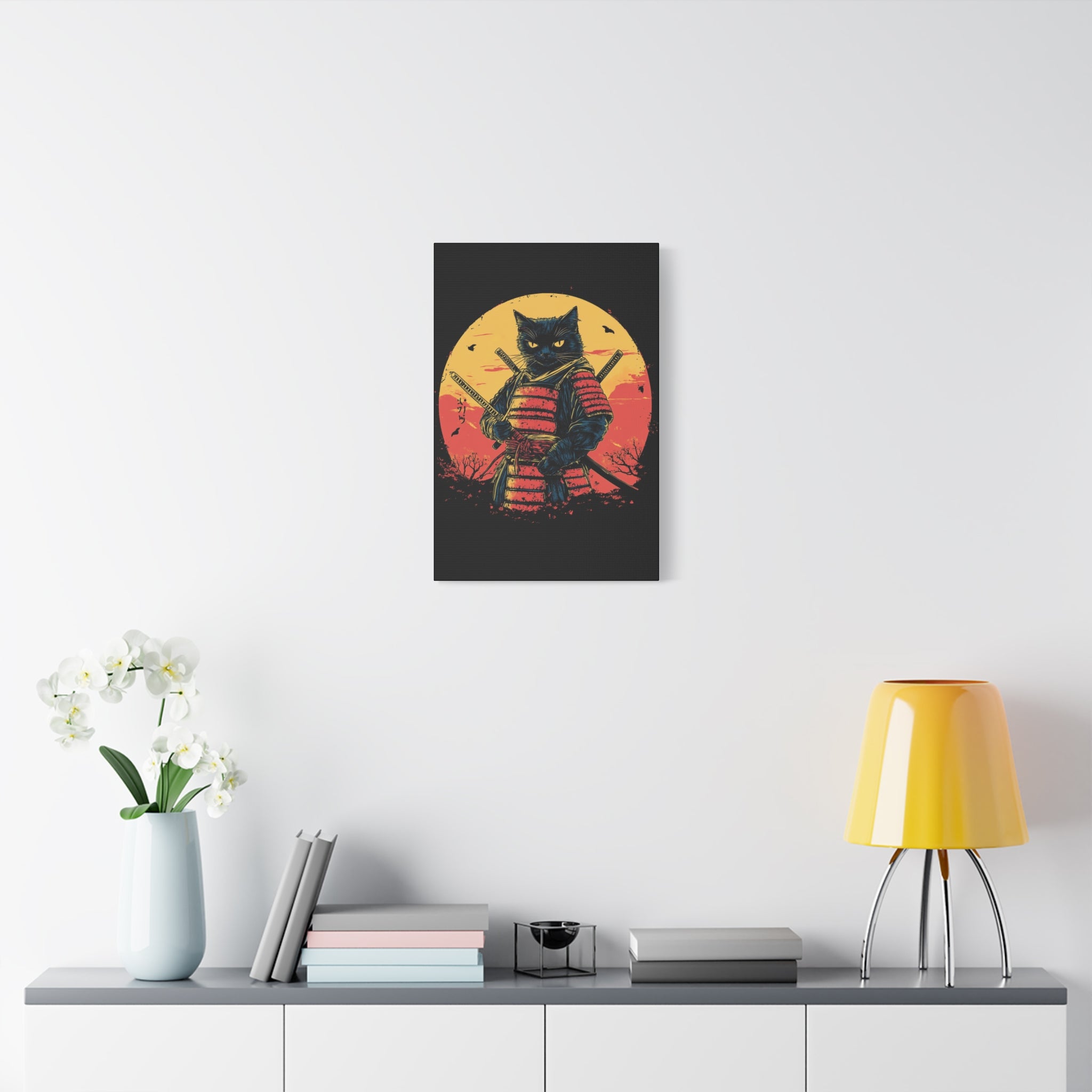 canvas-wall-art-samurai-cat-japanese-style-sunset-retro-wall-decor-stretched-matte-canvas-wall-hanging-home-decor-retro-wall-