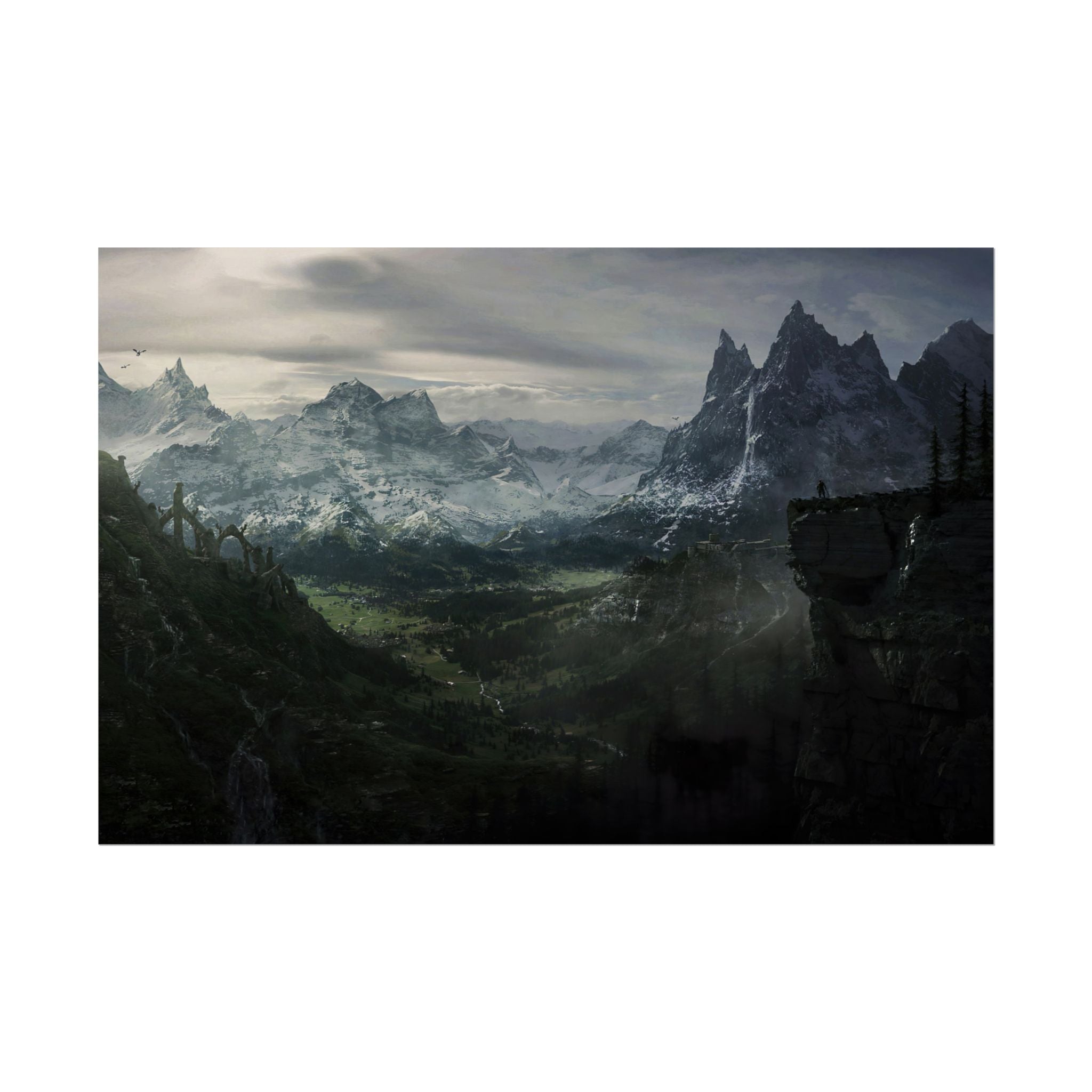 the-elder-scrolls-skyrim-poster-wall-art-scenery-dragon-and-viking-game-poster-print-room-decor-warrior-gaming