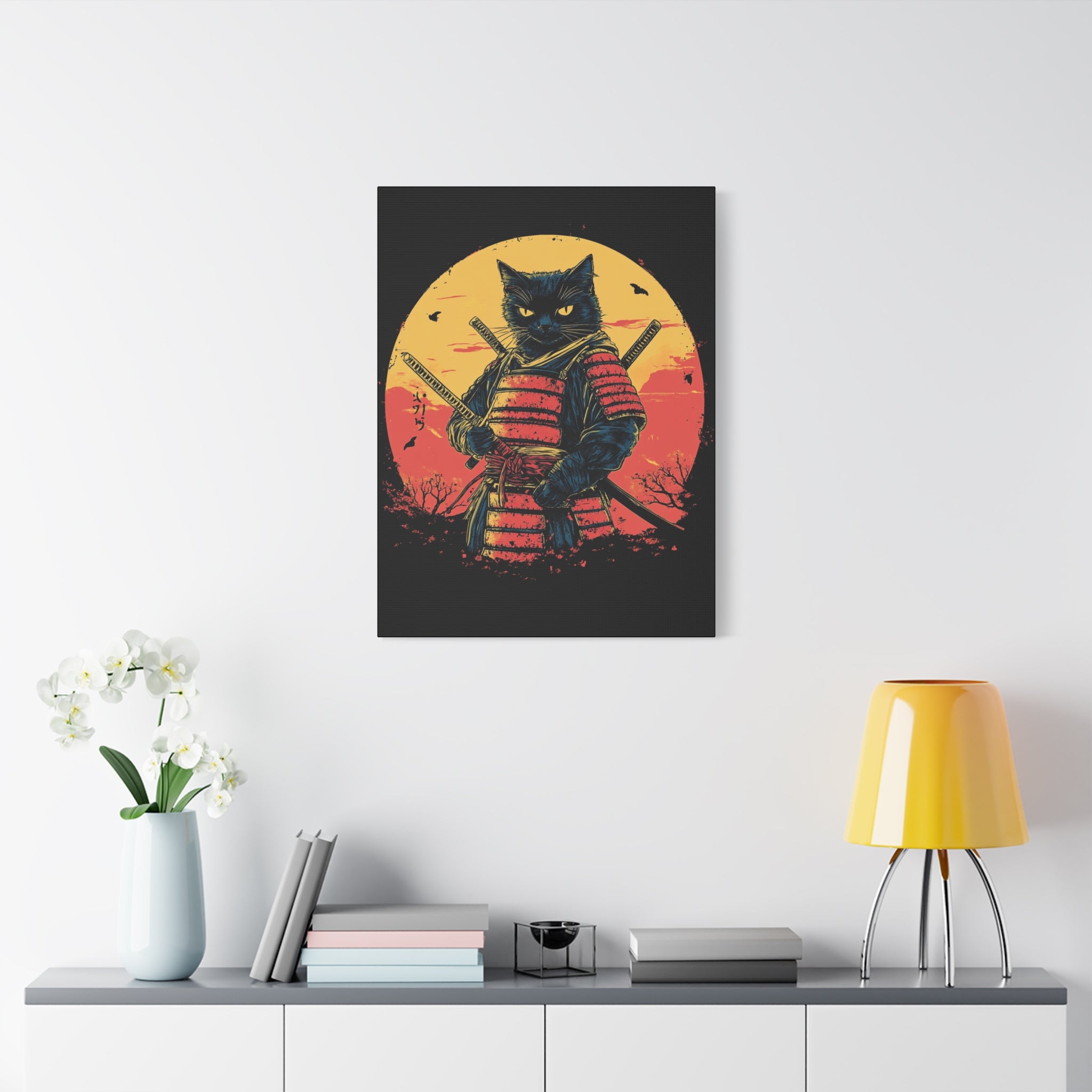 canvas-wall-art-samurai-cat-japanese-style-sunset-retro-wall-decor-stretched-matte-canvas-wall-hanging-home-decor-retro-wall-
