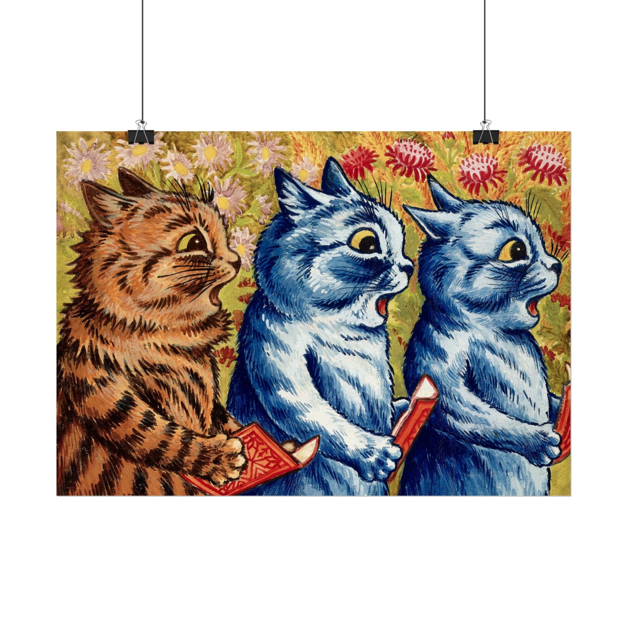 louis-wain-cat-poster-print-gouache-art-three-cats-singing-wall-decor-cat-print-home-office-decoration-unique-cat-louis-wain-