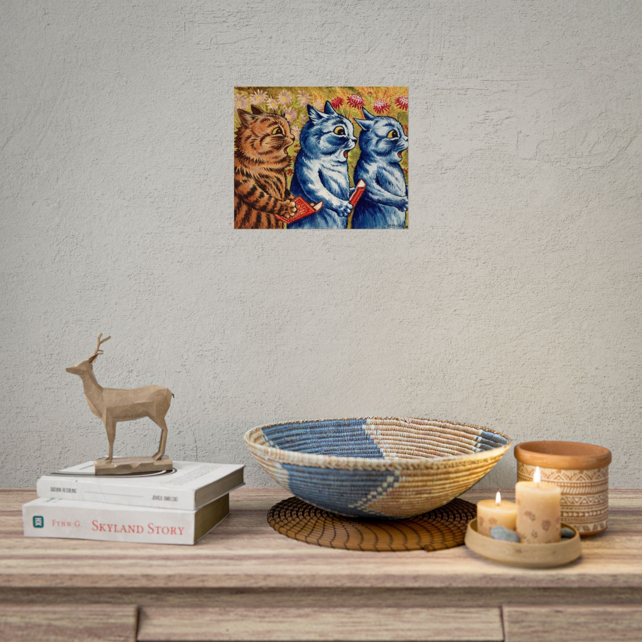 louis-wain-cat-poster-print-gouache-art-three-cats-singing-wall-decor-cat-print-home-office-decoration-unique-cat-louis-wain-