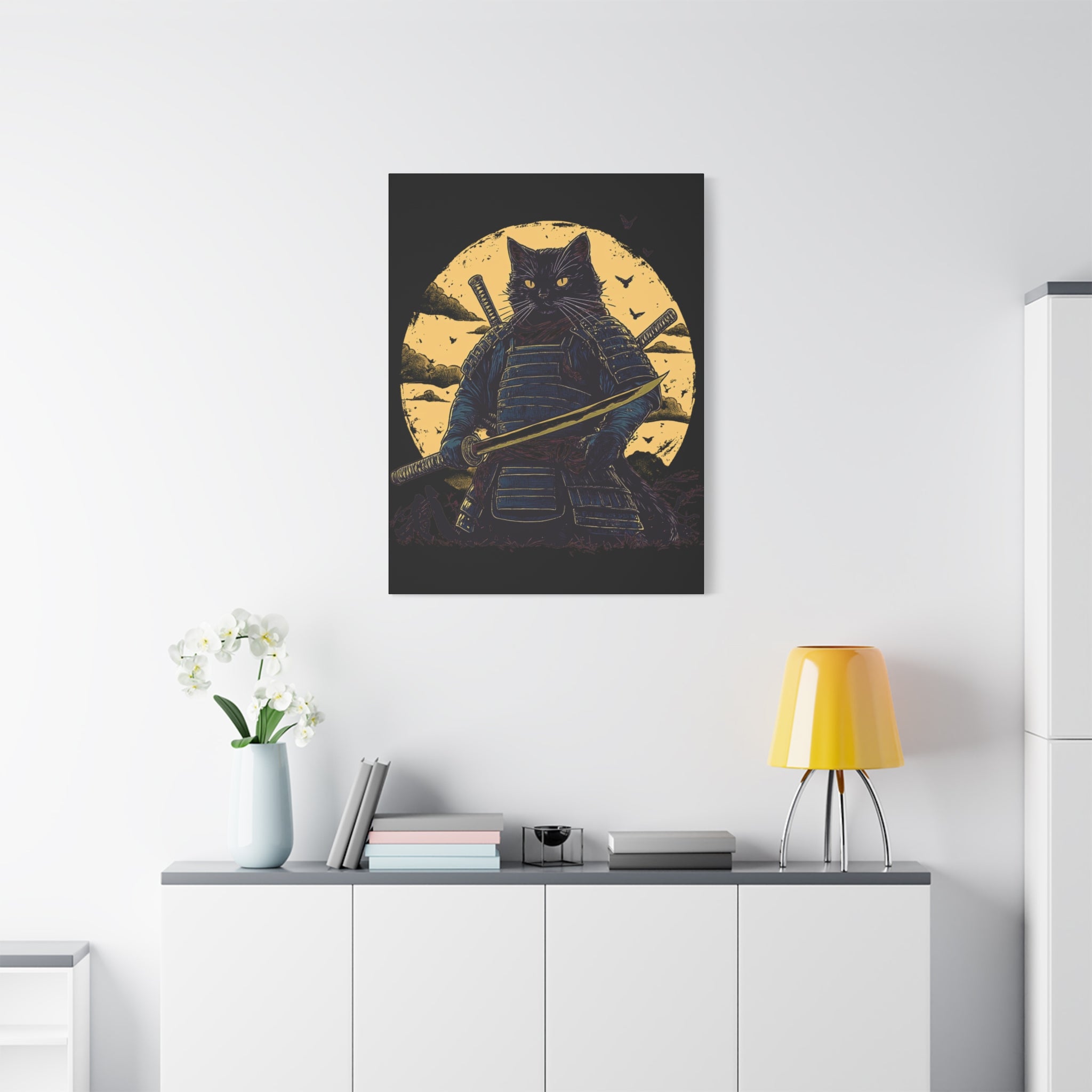 canvas-wall-art-samurai-cat-japanese-style-sunset-retro-wall-decor-stretched-matte-canvas-wall-hanging-home-decor-retro-wall-