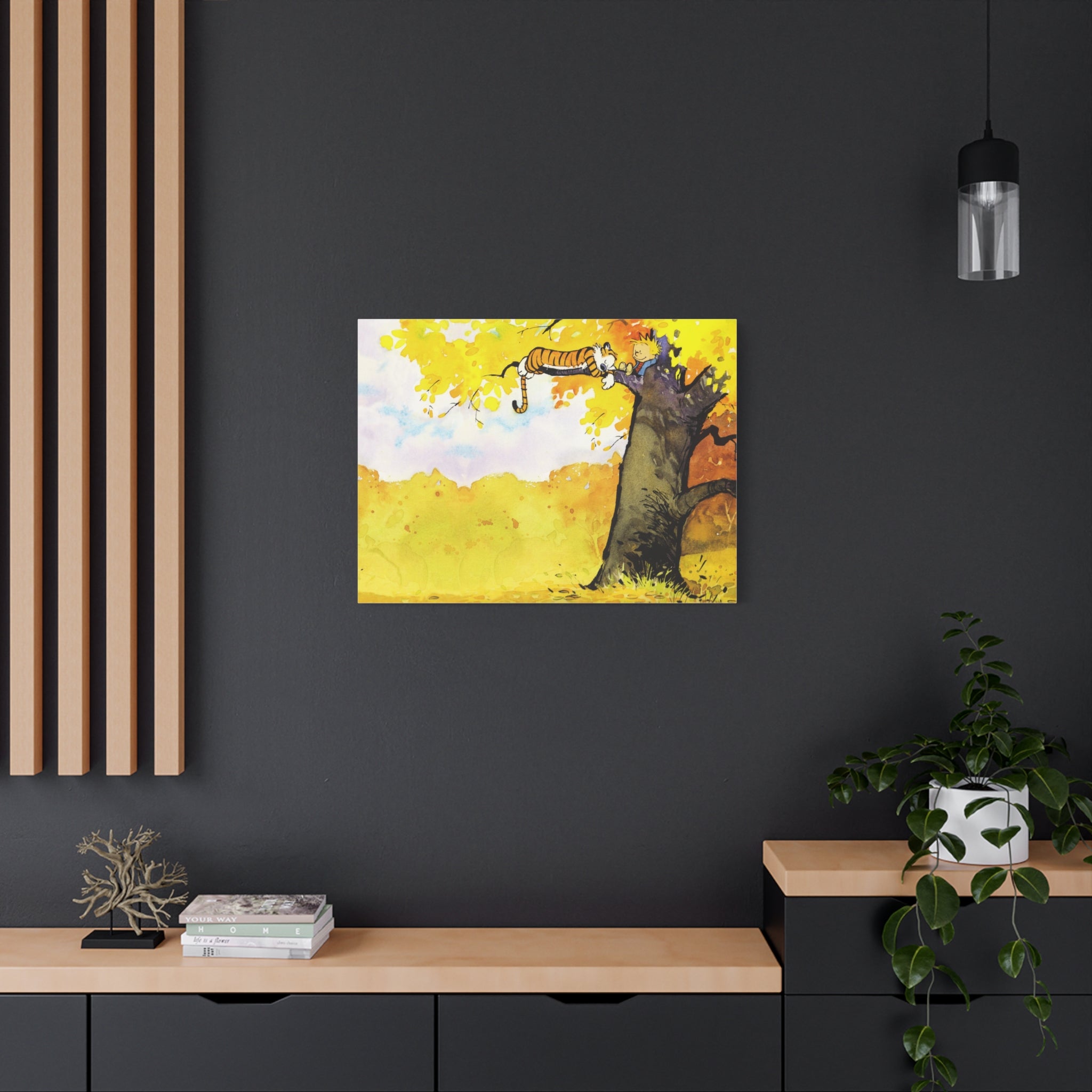 Calvin and Hobbes Canvas Wall Art - Nostalgic Comic Strip Canvas for Kids Room & Nursery Decor - Friendship Adventure Theme Print