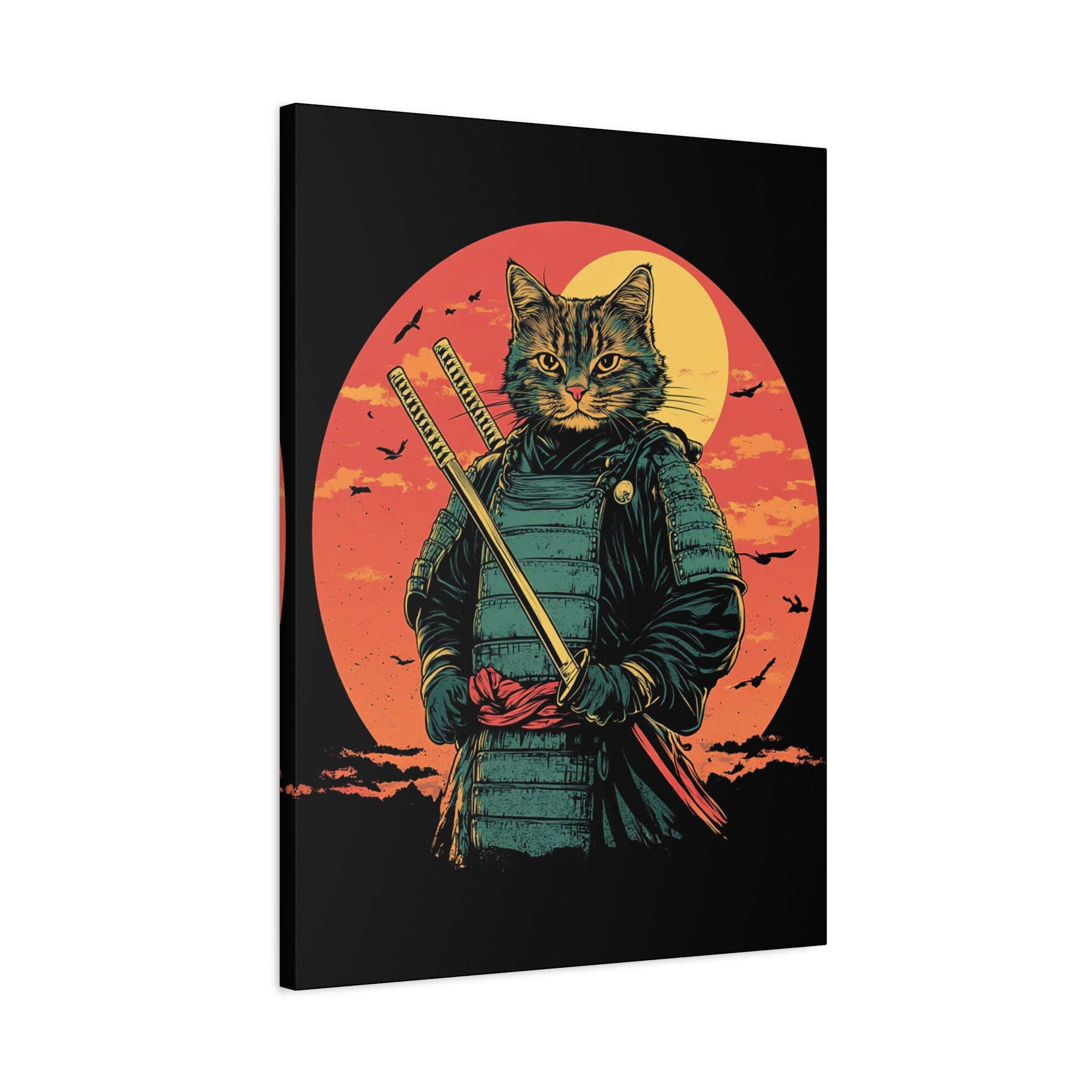 canvas-wall-art-samurai-cat-japanese-style-sunset-retro-wall-decor-stretched-matte-canvas-wall-hanging-home-decor-retro-wall-