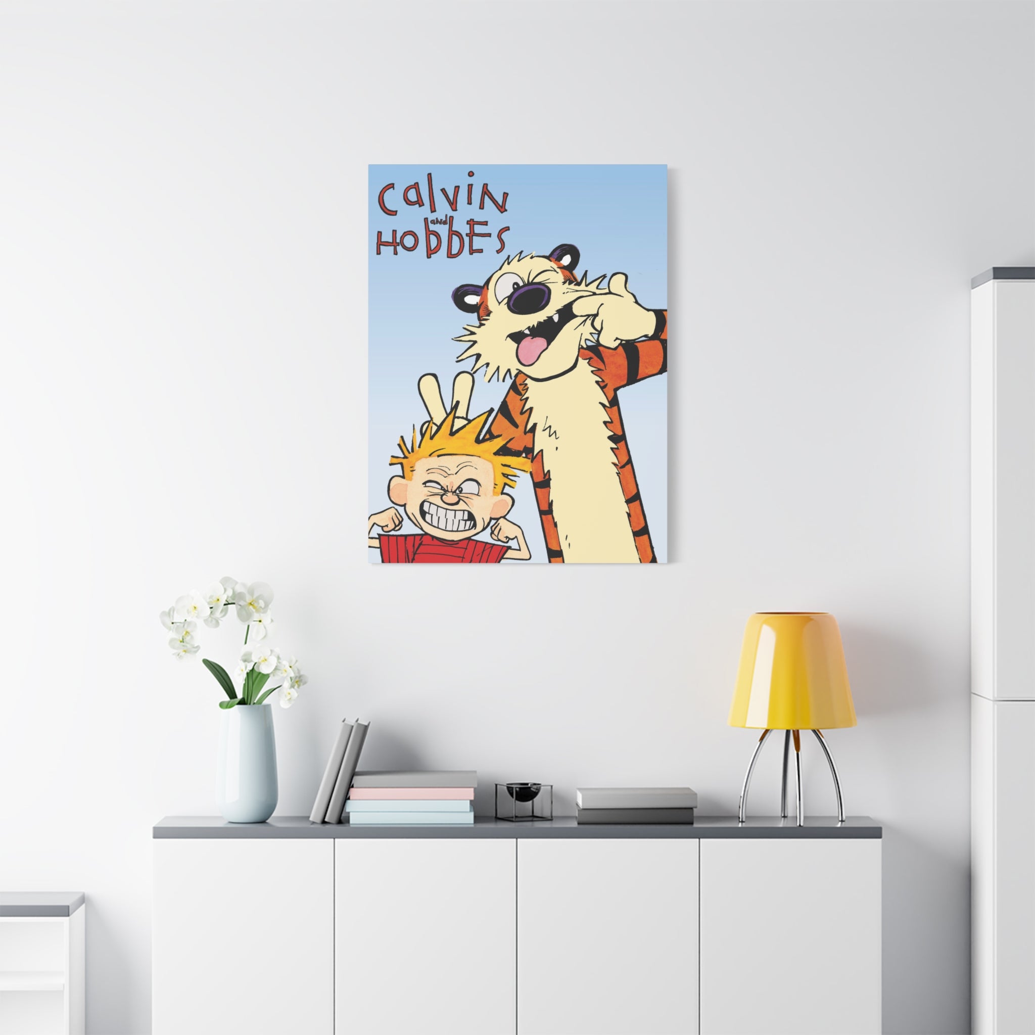 Calvin and Hobbes Canvas Wall Art - Nostalgic Vertical Comic Strip Canvas for Kids Room & Nursery Decor - Friendship Adventure Theme Print