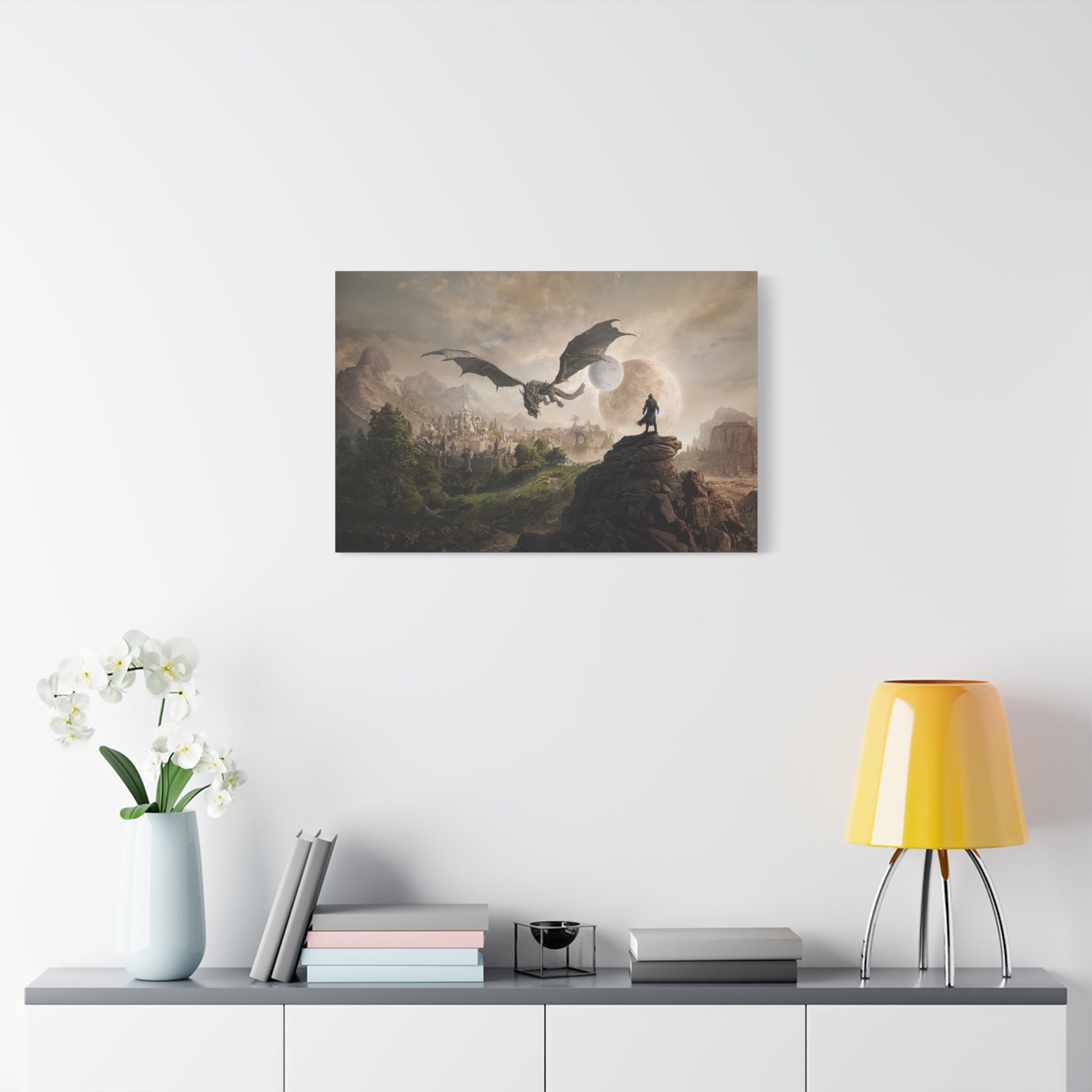 The Elder Scrolls Skyrim Canvas Wall Art - Dragon Moon Game Canvas Print Room Decor, Gaming Wall Art, Skyrim Gift