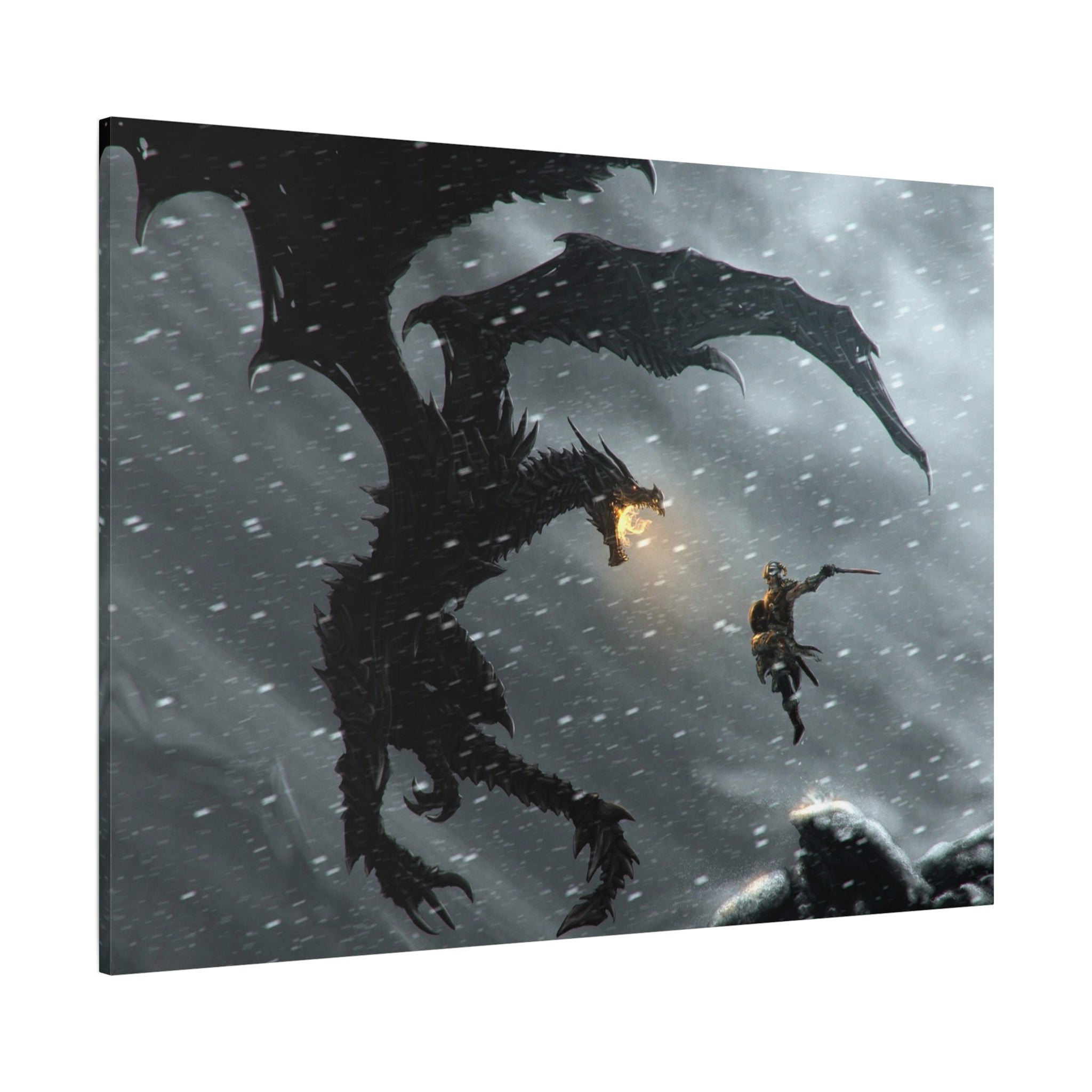 The Elder Scrolls Skyrim Canvas Wall Art - Dragon Game Canvas Print Room Decor, Viking Gaming Wall Art, Skyrim Gift