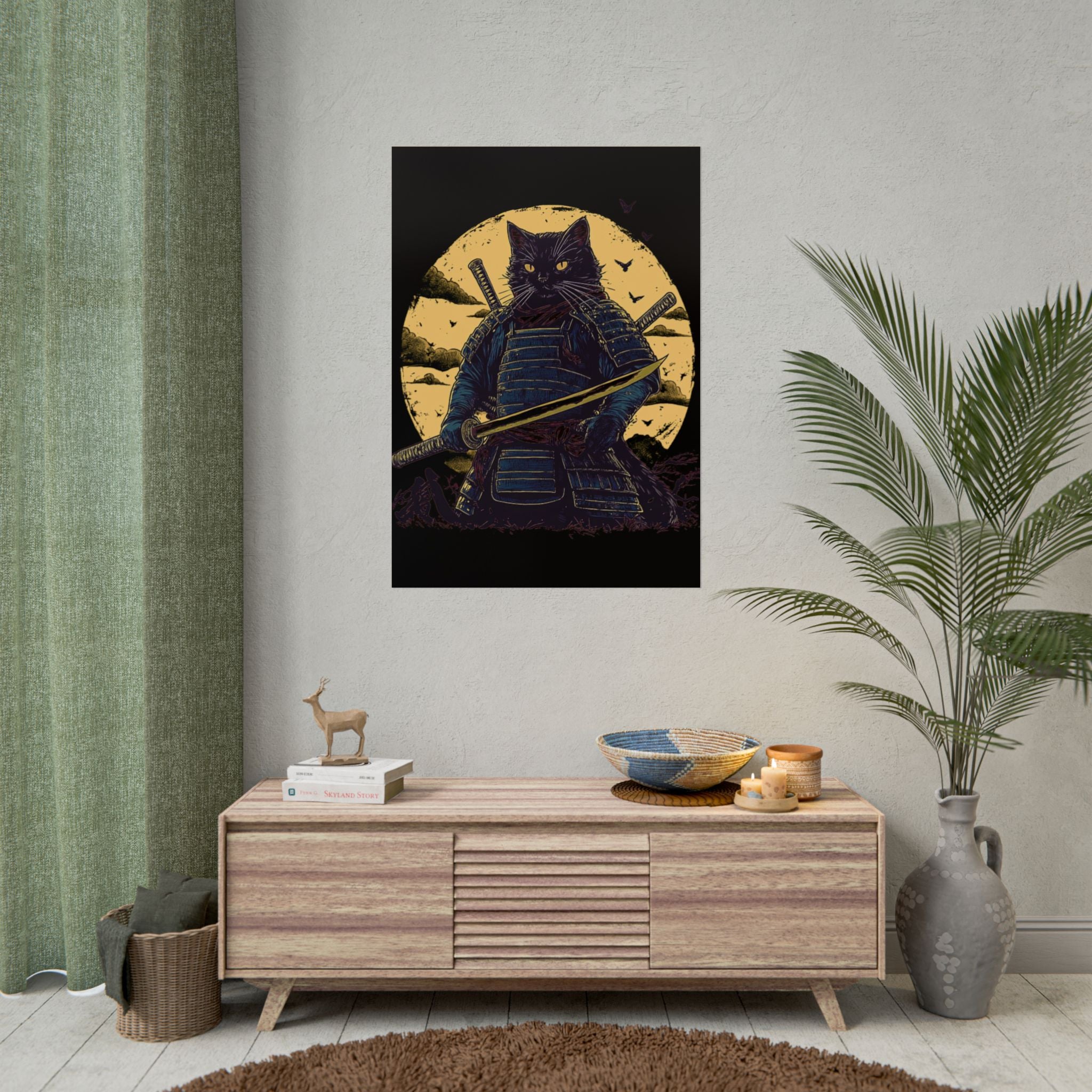retro-wall-art-samurai-cat-japanese-style-sunset-rolled-posters-home-decor-wall-hanging-poster-gift-japanese-art-poster
