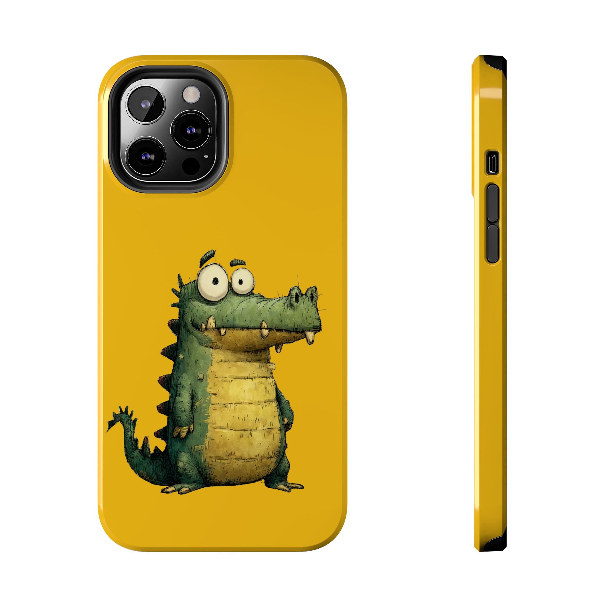Quirky Funny Alligator iPhone Tough Case - Kawaii Animal Phone Cover - Crocodile Protective Phone Cover - Yellow iPhone Case