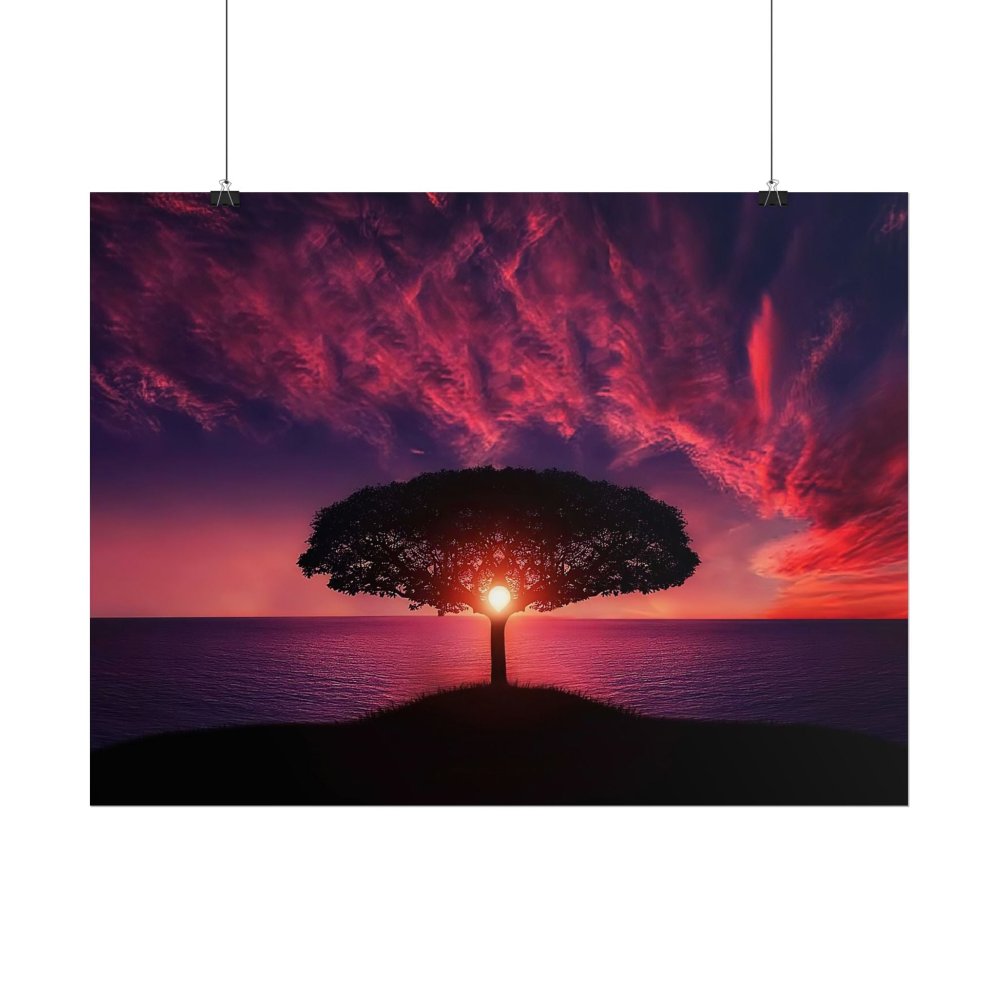 Panoramic Sunset Poster Print, Tree Wall Art, Scenery Decor, Exra Large Wall Art, Canvas Art Print, Landscape, Nature Wall Decor