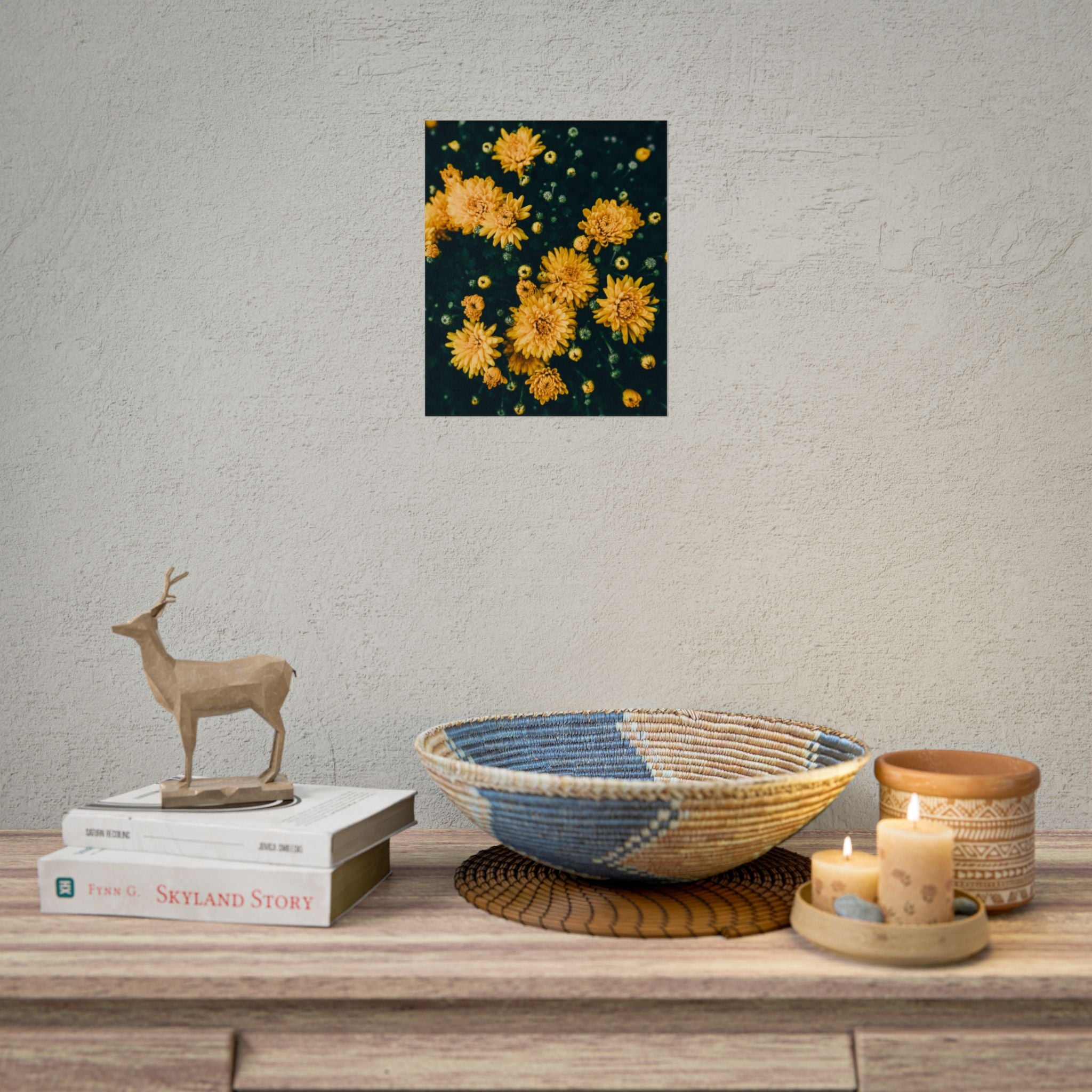 yellow-flower-art-poster-print-floral-wall-decor-floral-home-decor-gift-dark-botanical-art-print