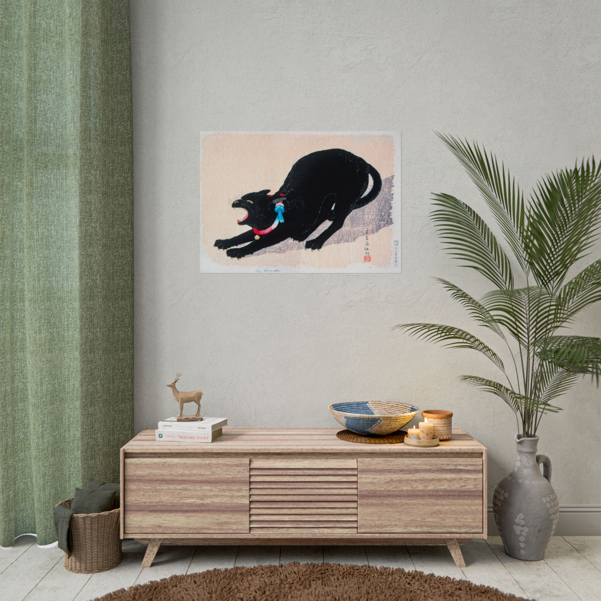 black-cat-hissing-by-hiroaki-takahashi-poster-print-classic-japanese-wall-art-living-room-decor-japandi-art-home-wall-decor