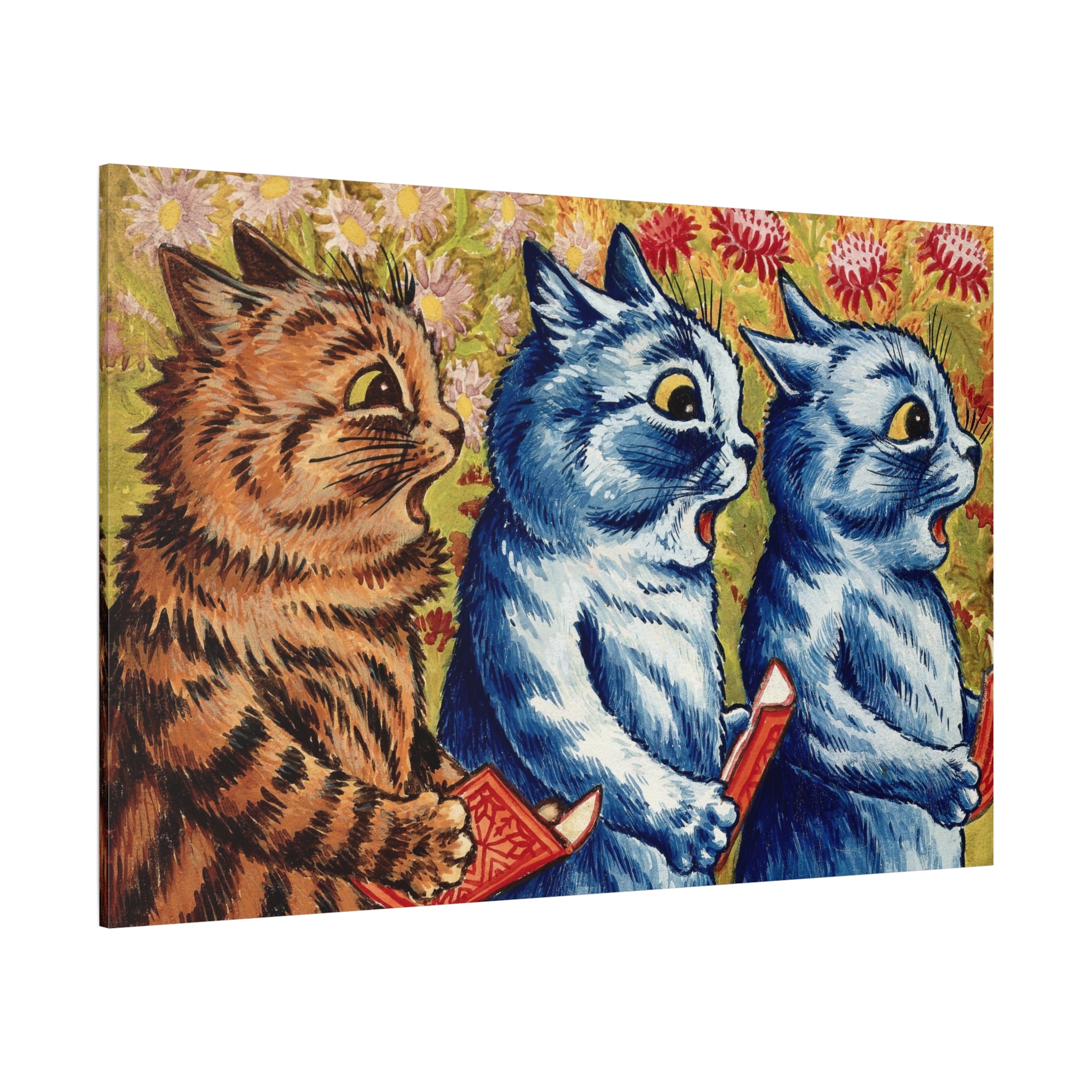 canvas-print-louis-wain-cat-gouache-art-three-cats-singing-wall-decor-cat-print-home-office-decoration-unique-cat-louis-wain-