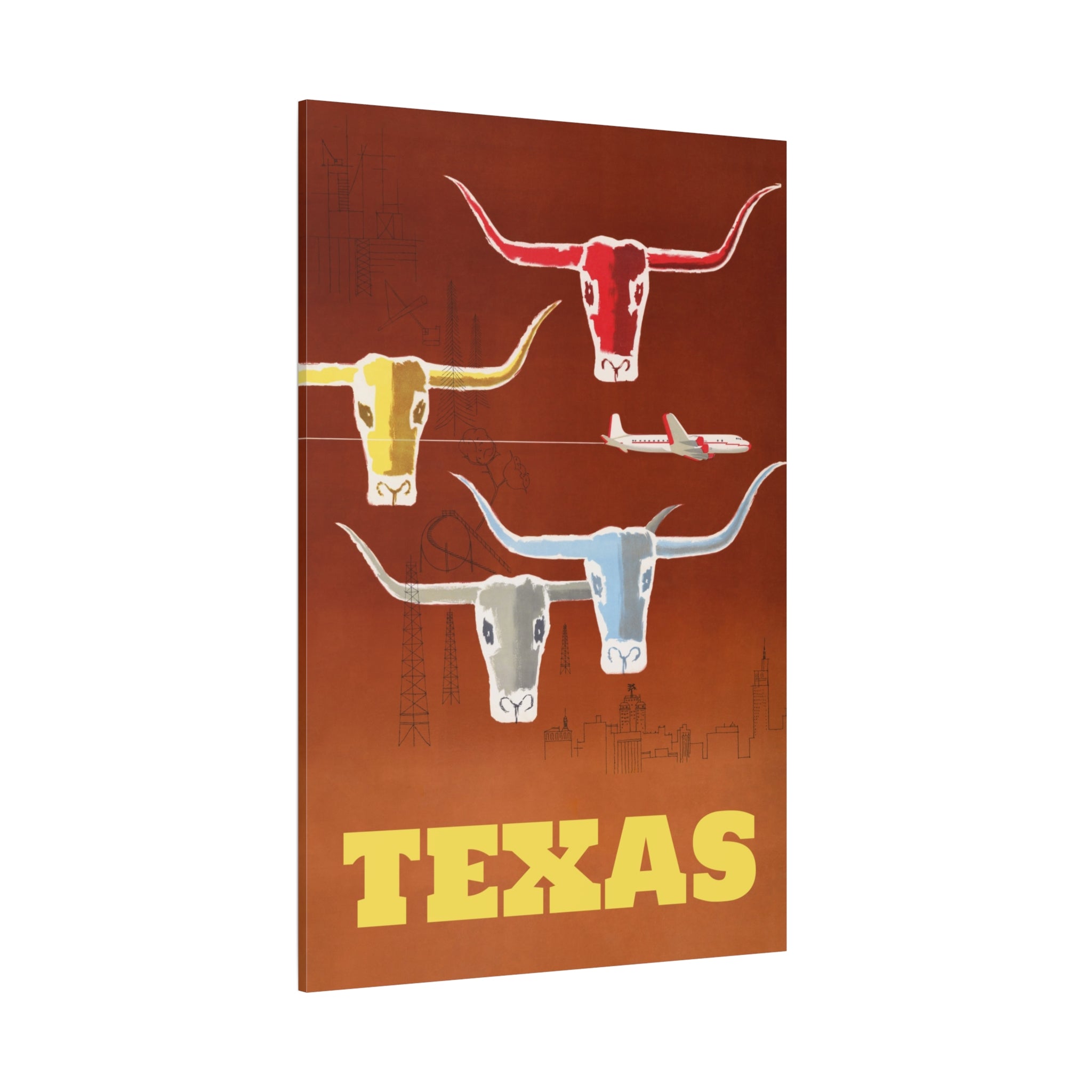 canvas-print-texas-travel-wall-art-texas-decor-longhorn-skull-matte-stretched-artwork-texas-gift-lone-star-state-souvenir