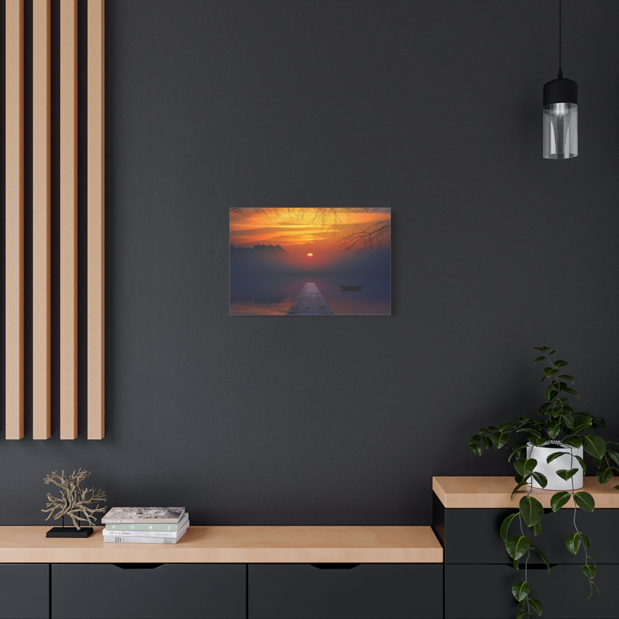 canvas-print-sunset-lake-nature-dock-wall-art-stretched-matte-canvas-home-decor-gift-for-nature-lovers-scenic-canvas-art