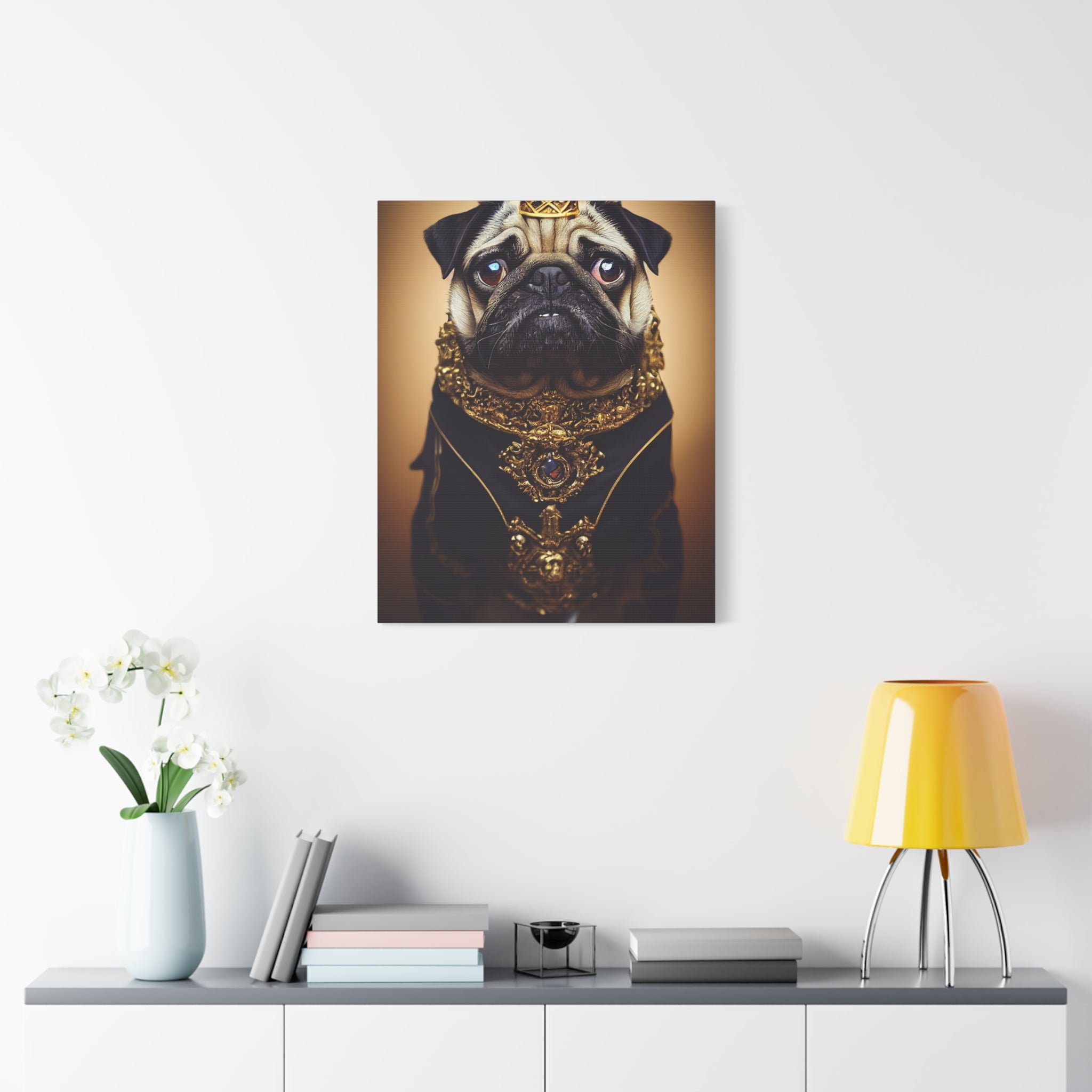 canvas-print-pug-crown-funny-jewelry-wall-art-decor-stretched-matte-canvas-home-living-room-decoration-dog-lover-gift-animal-