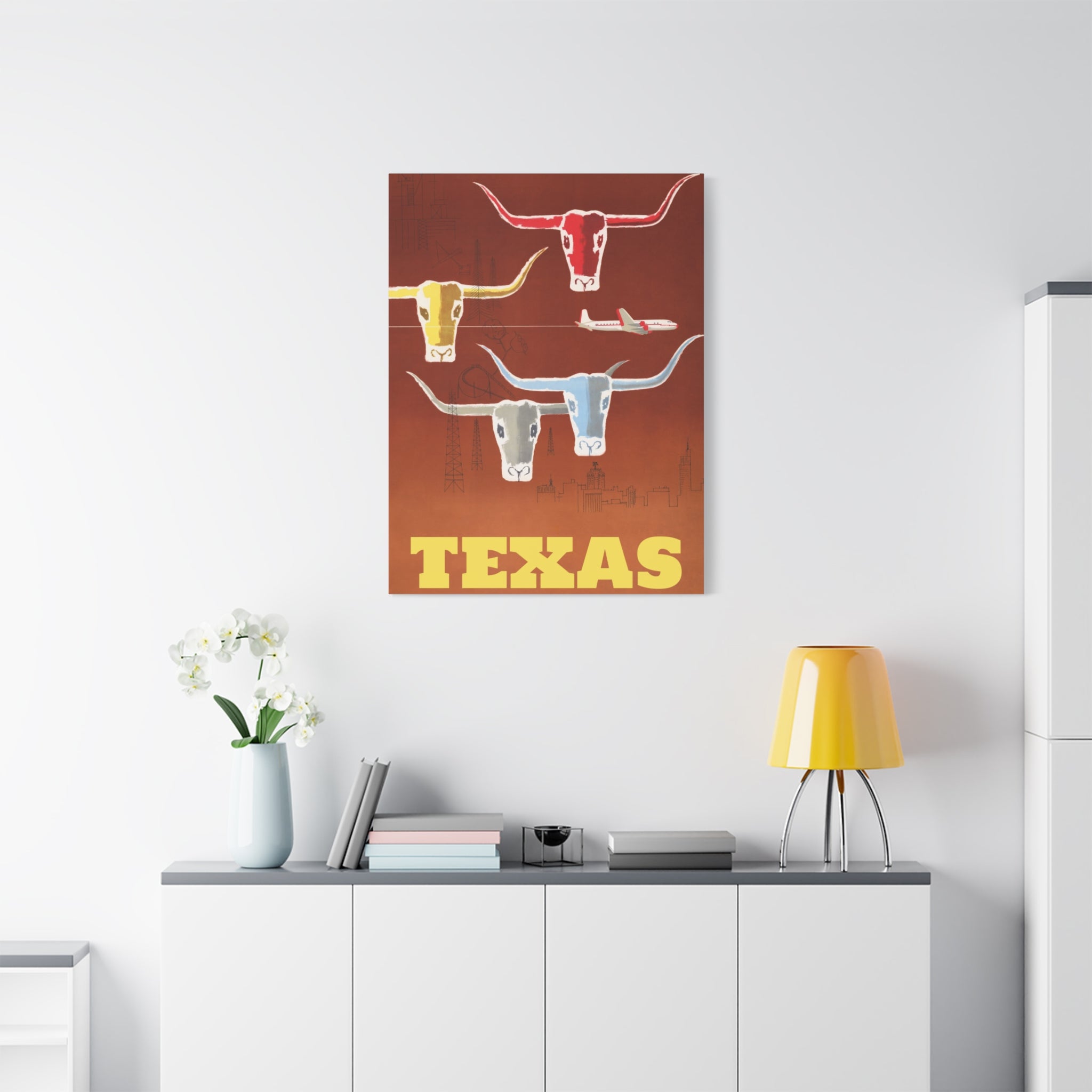 canvas-print-texas-travel-wall-art-texas-decor-longhorn-skull-matte-stretched-artwork-texas-gift-lone-star-state-souvenir