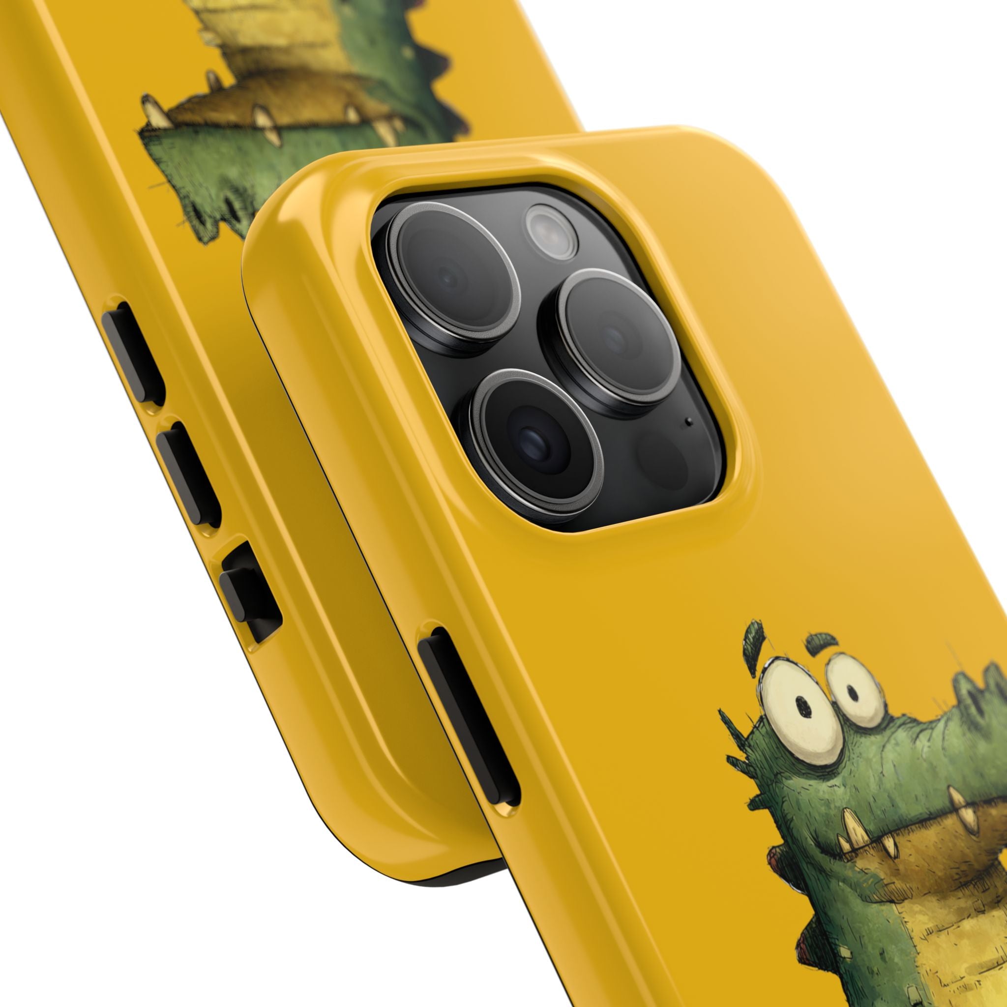 Quirky Funny Alligator iPhone Tough Case - Kawaii Animal Phone Cover - Crocodile Protective Phone Cover - Yellow iPhone Case
