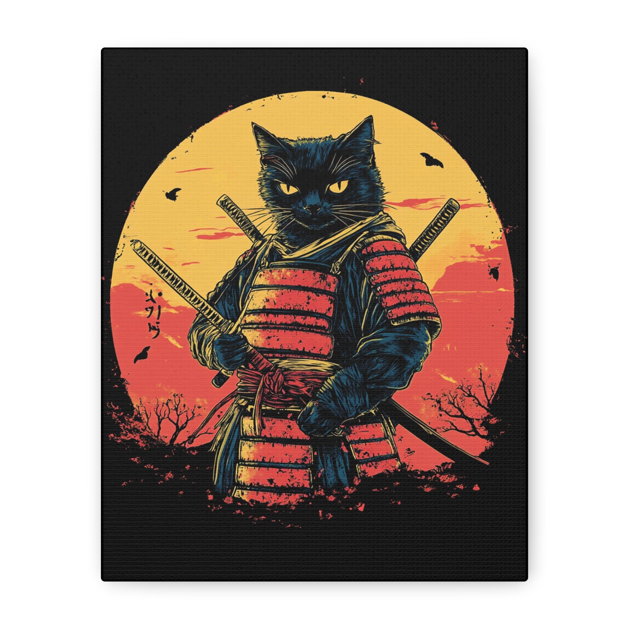 canvas-wall-art-samurai-cat-japanese-style-sunset-retro-wall-decor-stretched-matte-canvas-wall-hanging-home-decor-retro-wall-
