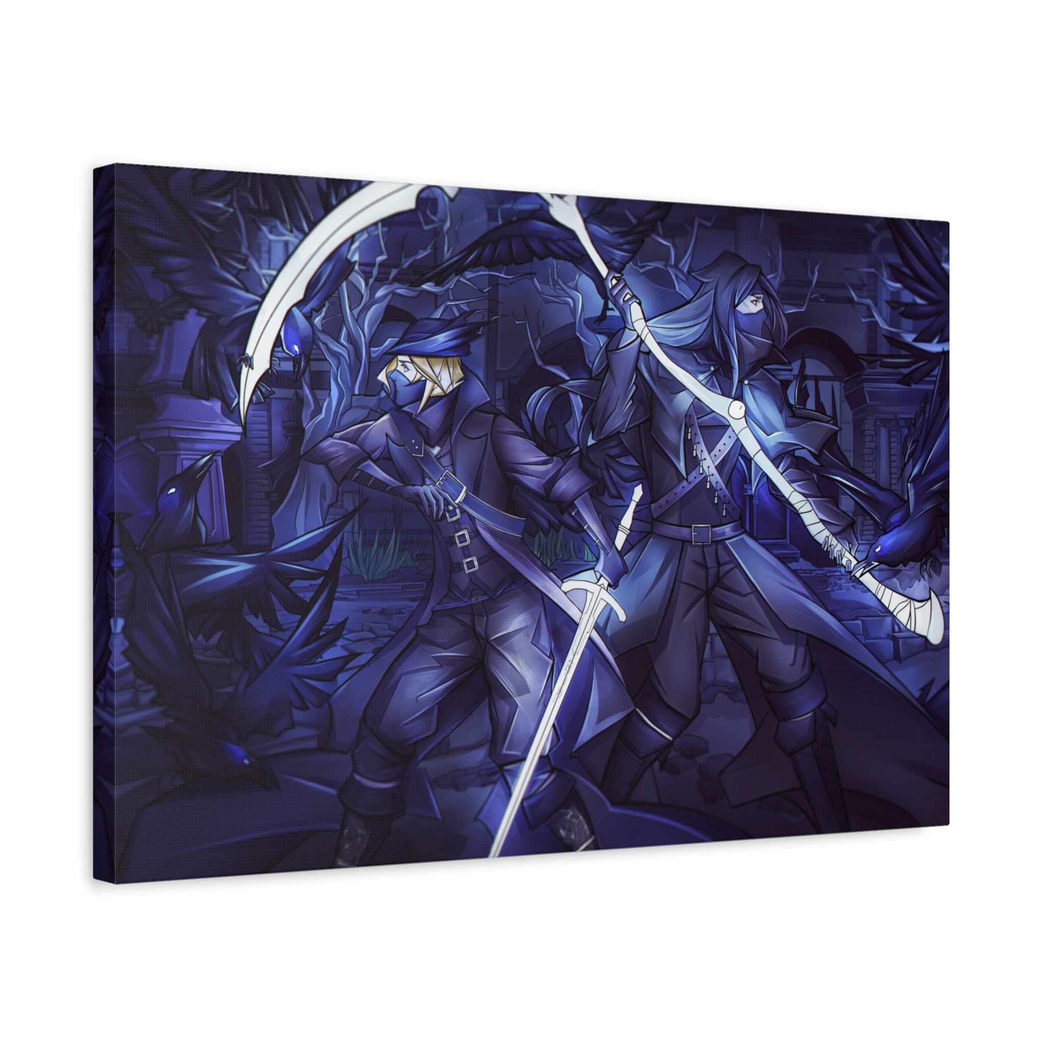 Bloodborne The Hunter Old Blood Matte Canvas Wall Art — Crow Cloak Bird Sword - Stretched Home Decor, Game Wall Print