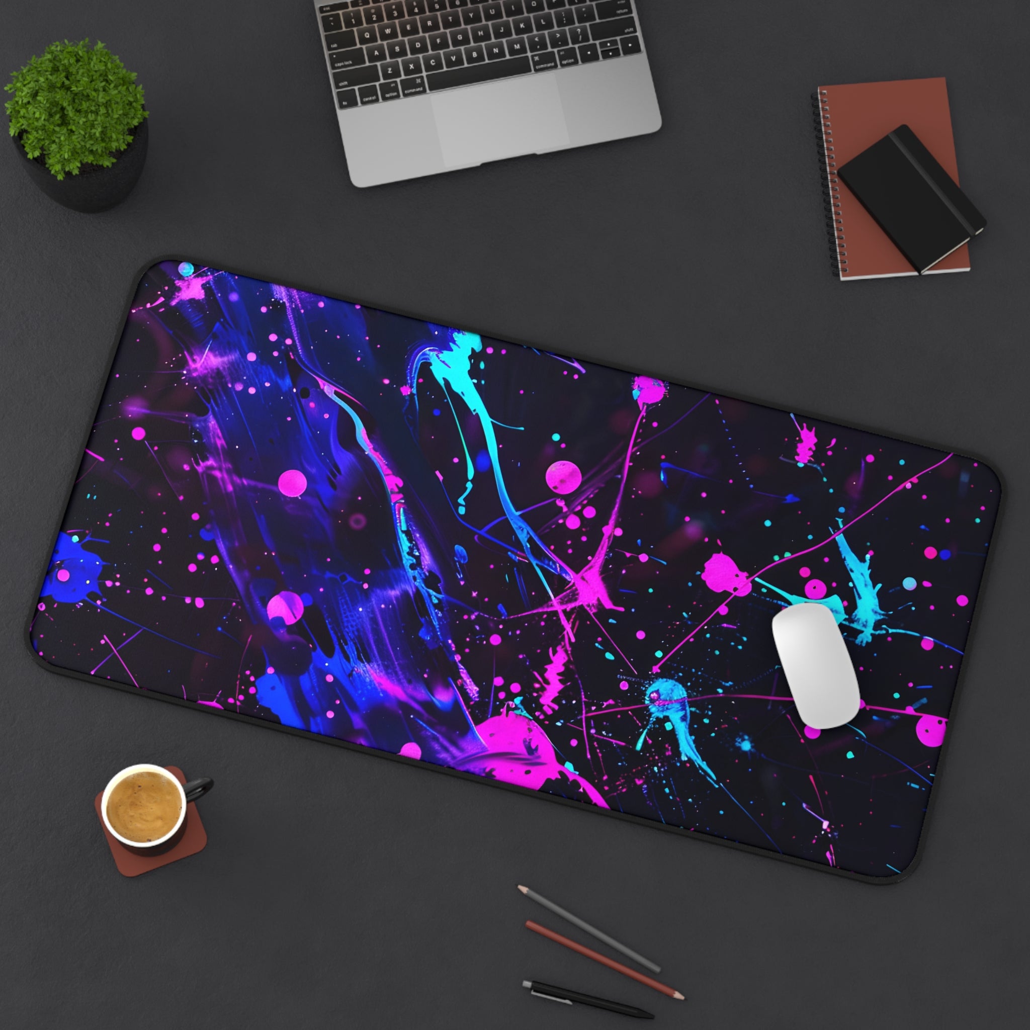 neon-abstract-paint-splatter-desk-mat-navy-pink-large-gaming-mouse-pad-colorful-work-from-home-desk-accessory-desk-blotter