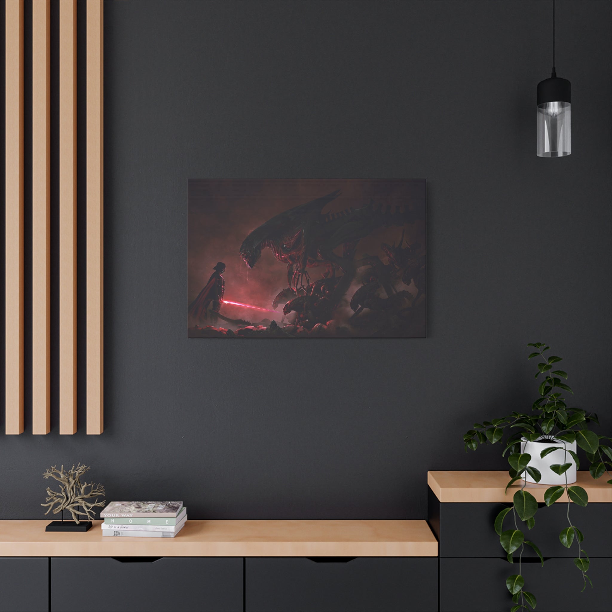 canvas-print-darth-vader-vs-aliens-xenomorph-star-wars-matte-canvas-stretched-1-25-wall-art-decor-home-office-decoration-sci-