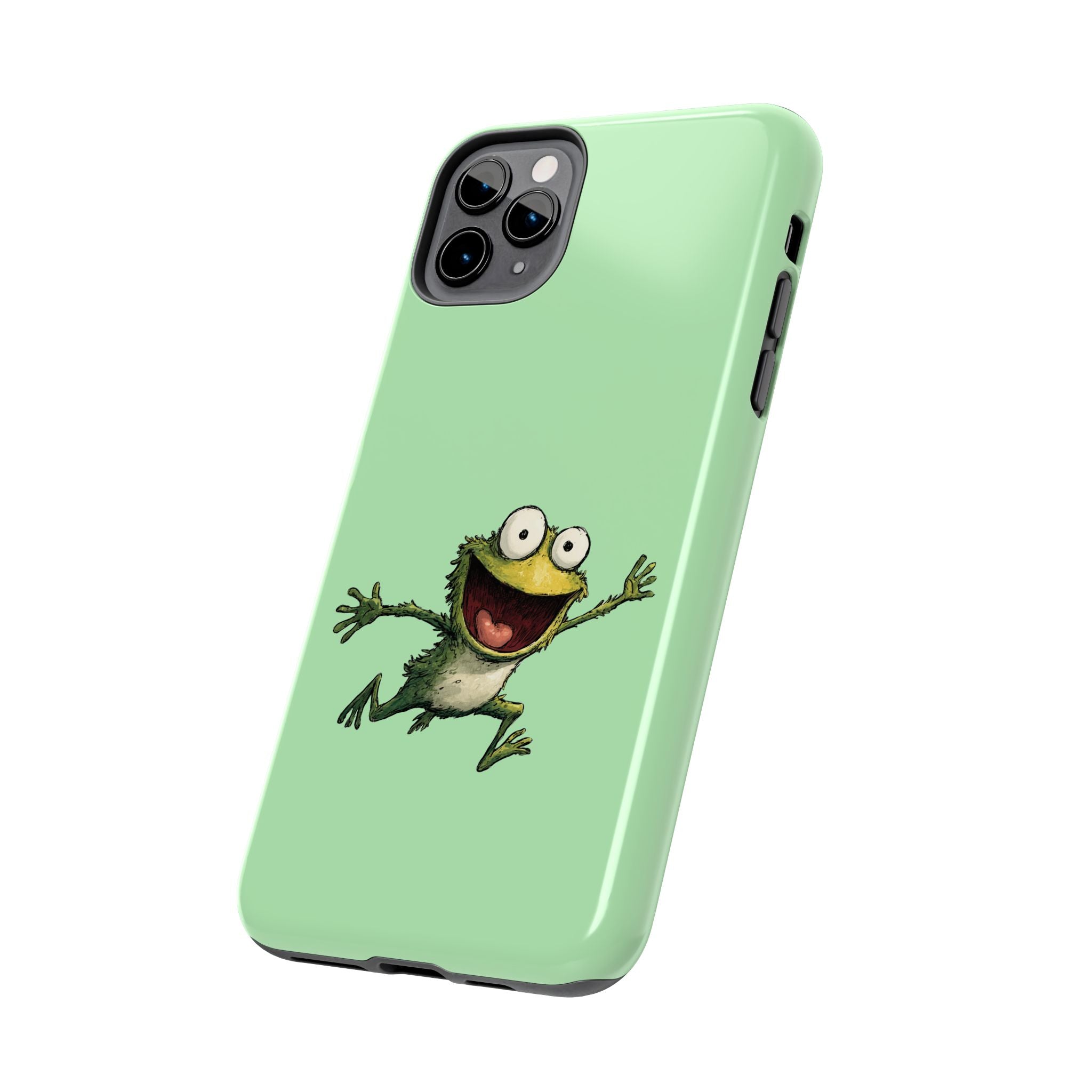 Quirky Funny Frog iPhone Tough Case - Kawaii Animal Phone Cover - Frog Protective Phone Cover - Green iPhone Case