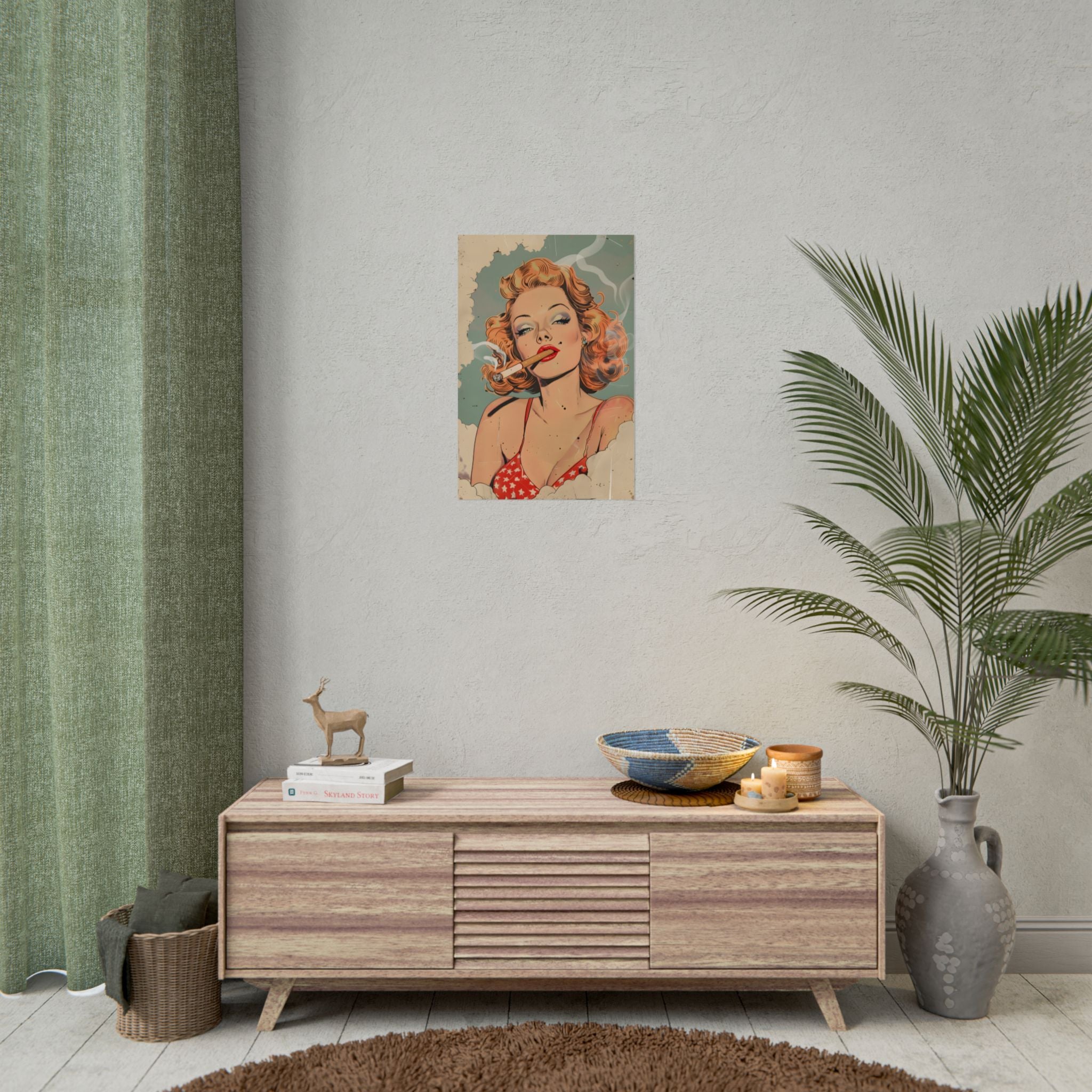vintage-pin-up-girl-poster-print-girl-smoking-cigarette-wall-art-retro-pinup-poster-pin-up-illustration-home-decor-wall-hangi
