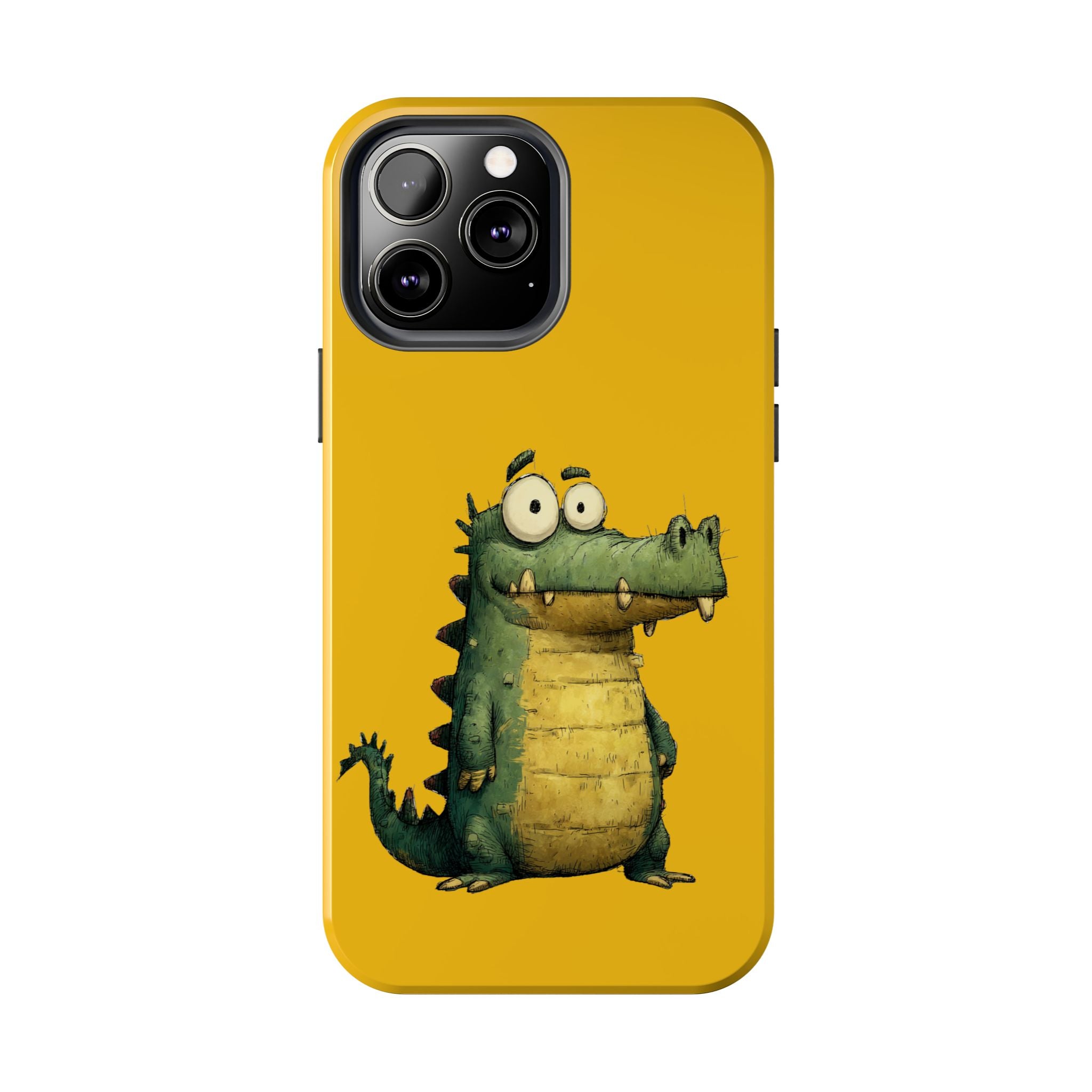 Quirky Funny Alligator iPhone Tough Case - Kawaii Animal Phone Cover - Crocodile Protective Phone Cover - Yellow iPhone Case