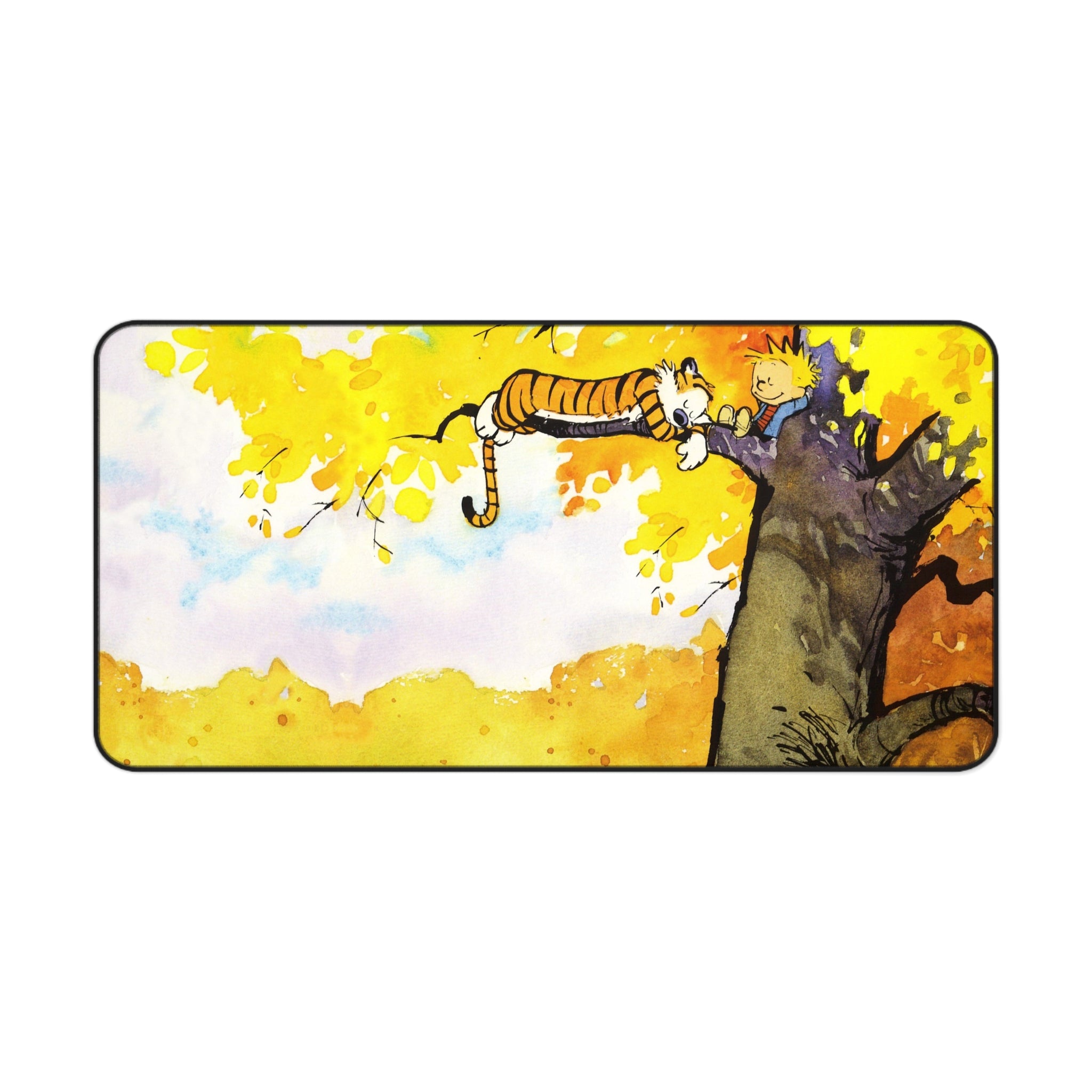 Calvin and Hobbes Mouse Pad, Yellow Cartoon Mouse Pad Desk Pad, Comicbook Desk Mat, Gift for Desk