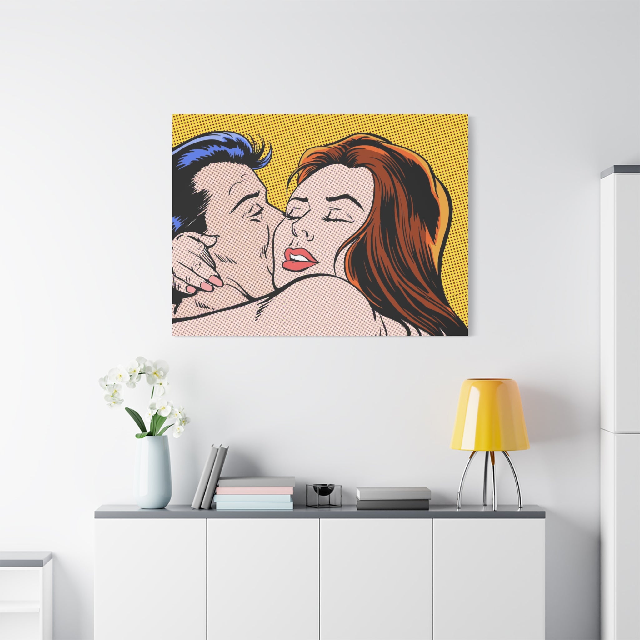 pop-art-canvas-print-retro-wall-art-stretched-matte-canvas-kiss-love-home-decor-wall-decor-poster-decorative-art-gift