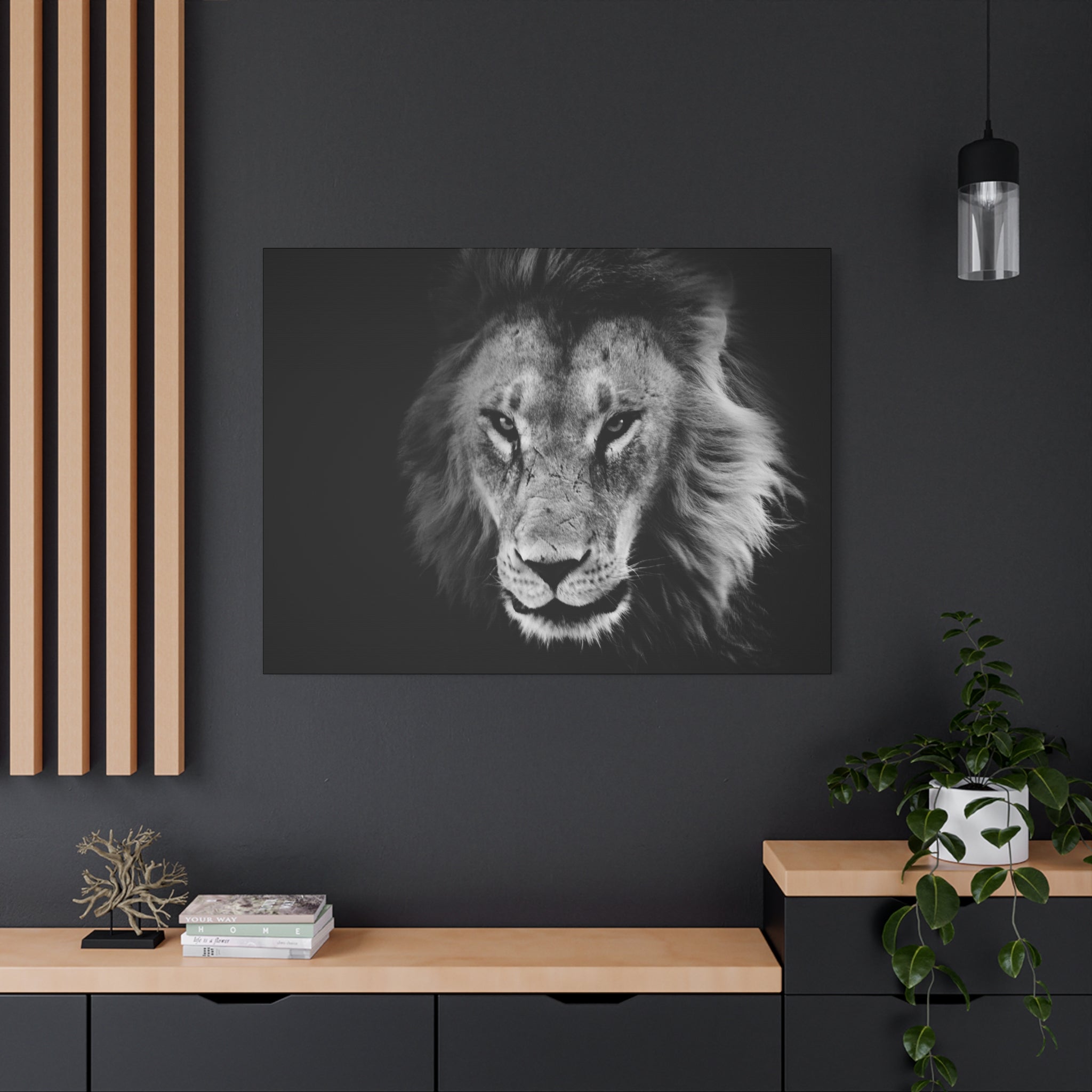 Lion Canvas Wall Art, Black and White Living Room Decor, Matte Stretched, Lion Poster, Jungle Animal Art Print, Wildlife Safari