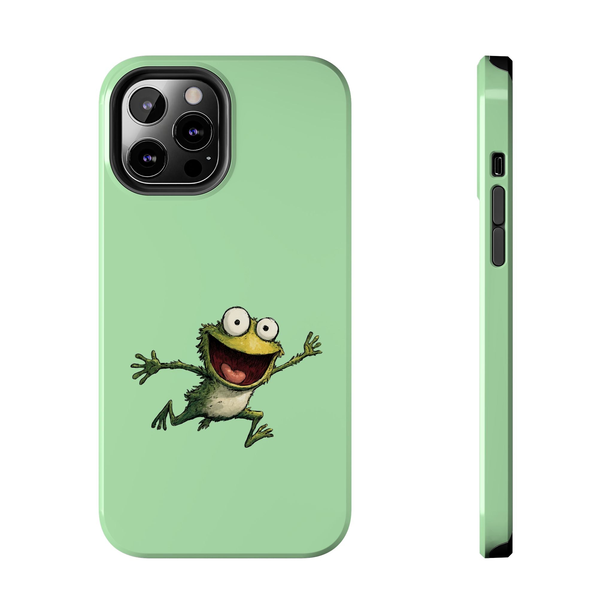 Quirky Funny Frog iPhone Tough Case - Kawaii Animal Phone Cover - Frog Protective Phone Cover - Green iPhone Case