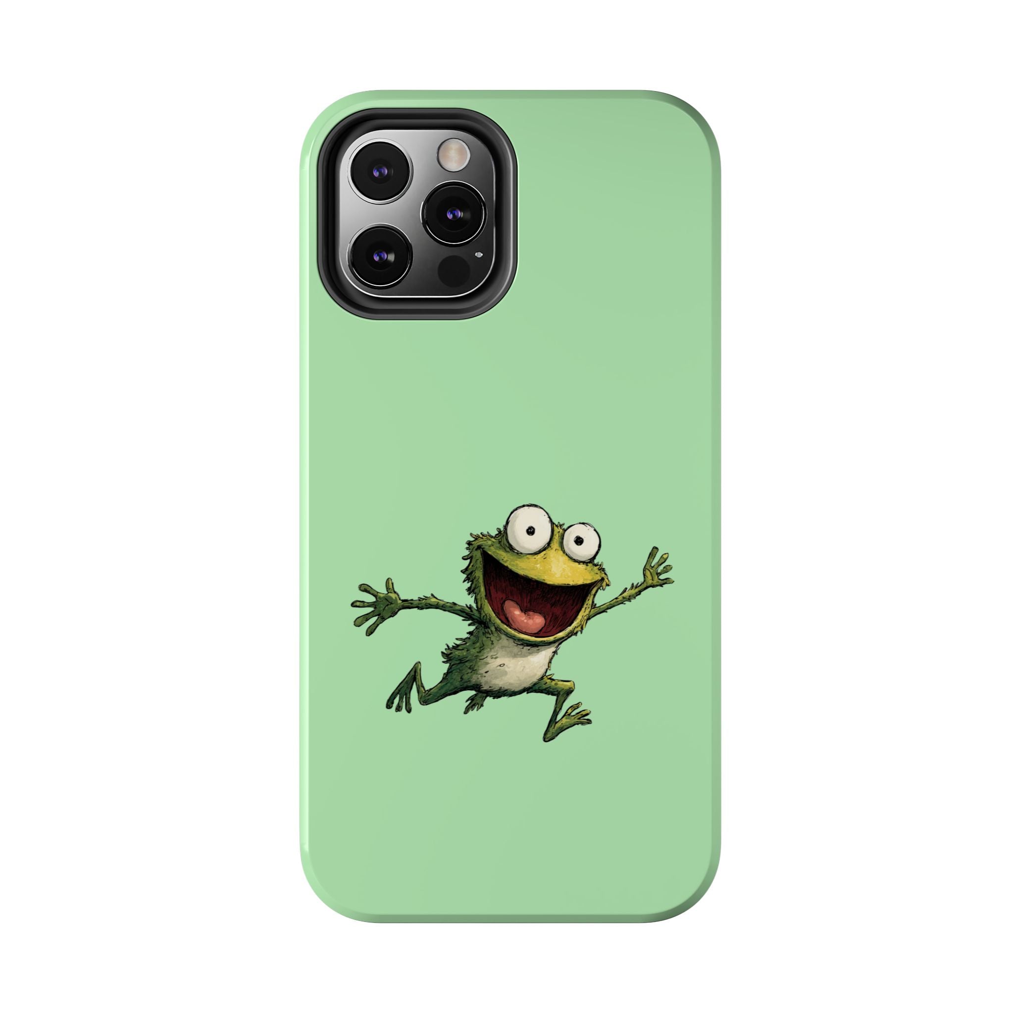 Quirky Funny Frog iPhone Tough Case - Kawaii Animal Phone Cover - Frog Protective Phone Cover - Green iPhone Case