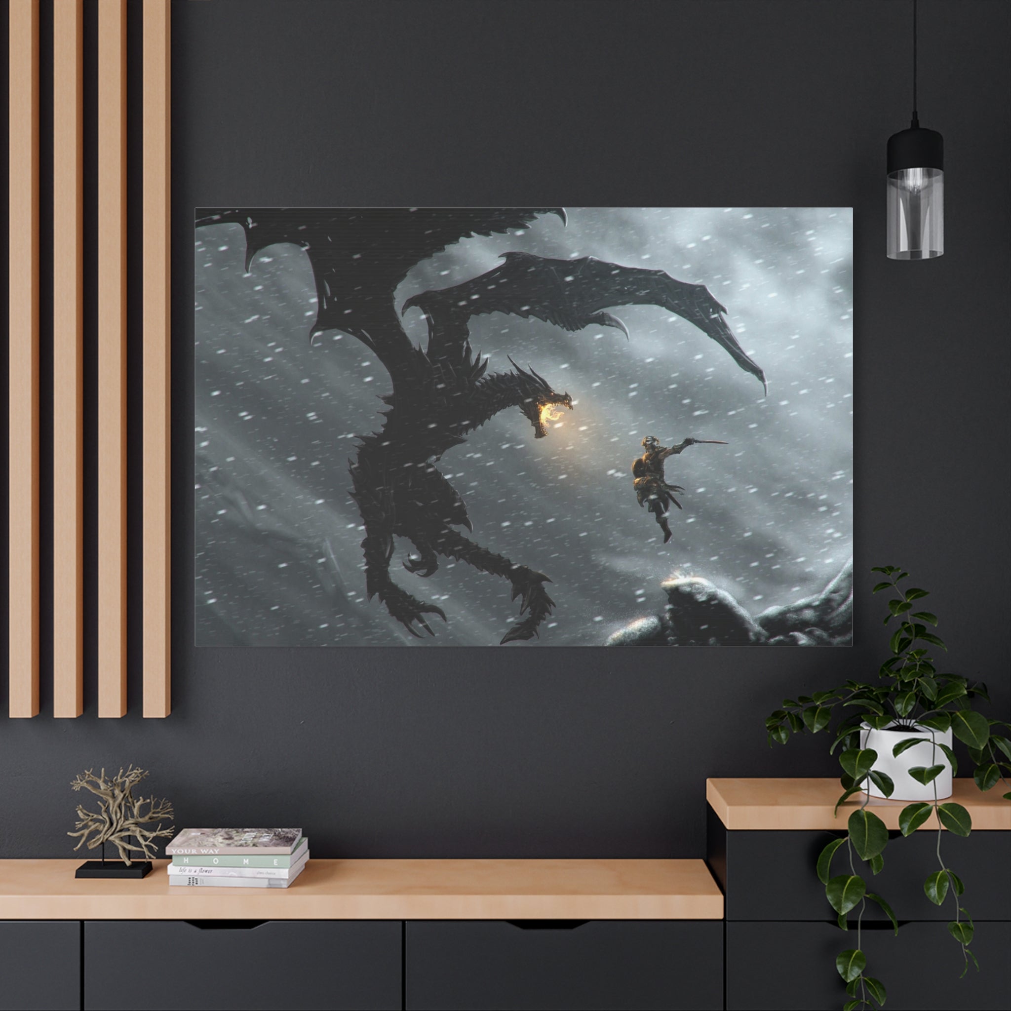 The Elder Scrolls Skyrim Canvas Wall Art - Dragon Game Canvas Print Room Decor, Viking Gaming Wall Art, Skyrim Gift