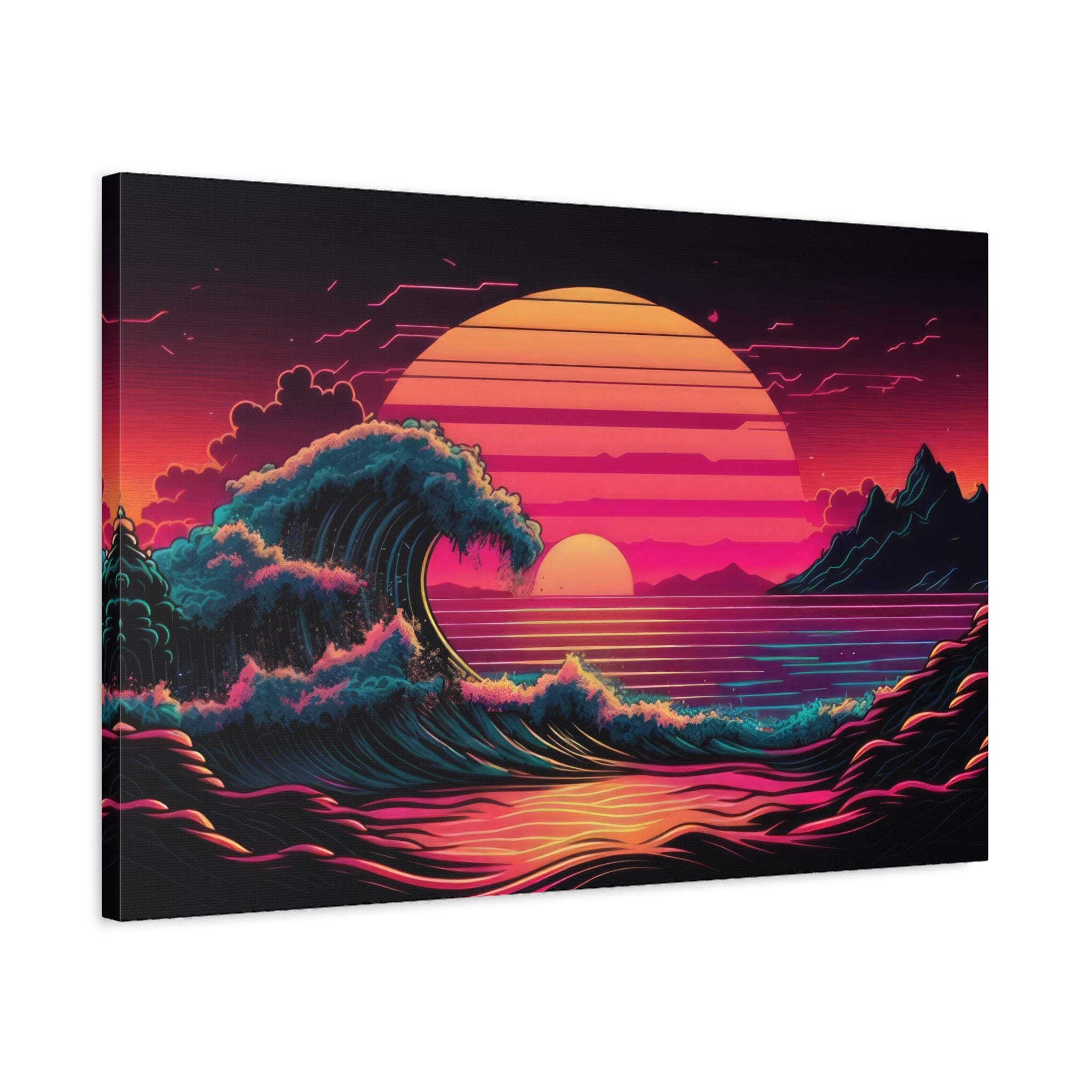 vaporwave-canvas-print-synthawave-canvas-wall-art-vaporwave-decor-retro-sunset-art-retrowave-wall-art-the-great-wave-home-art