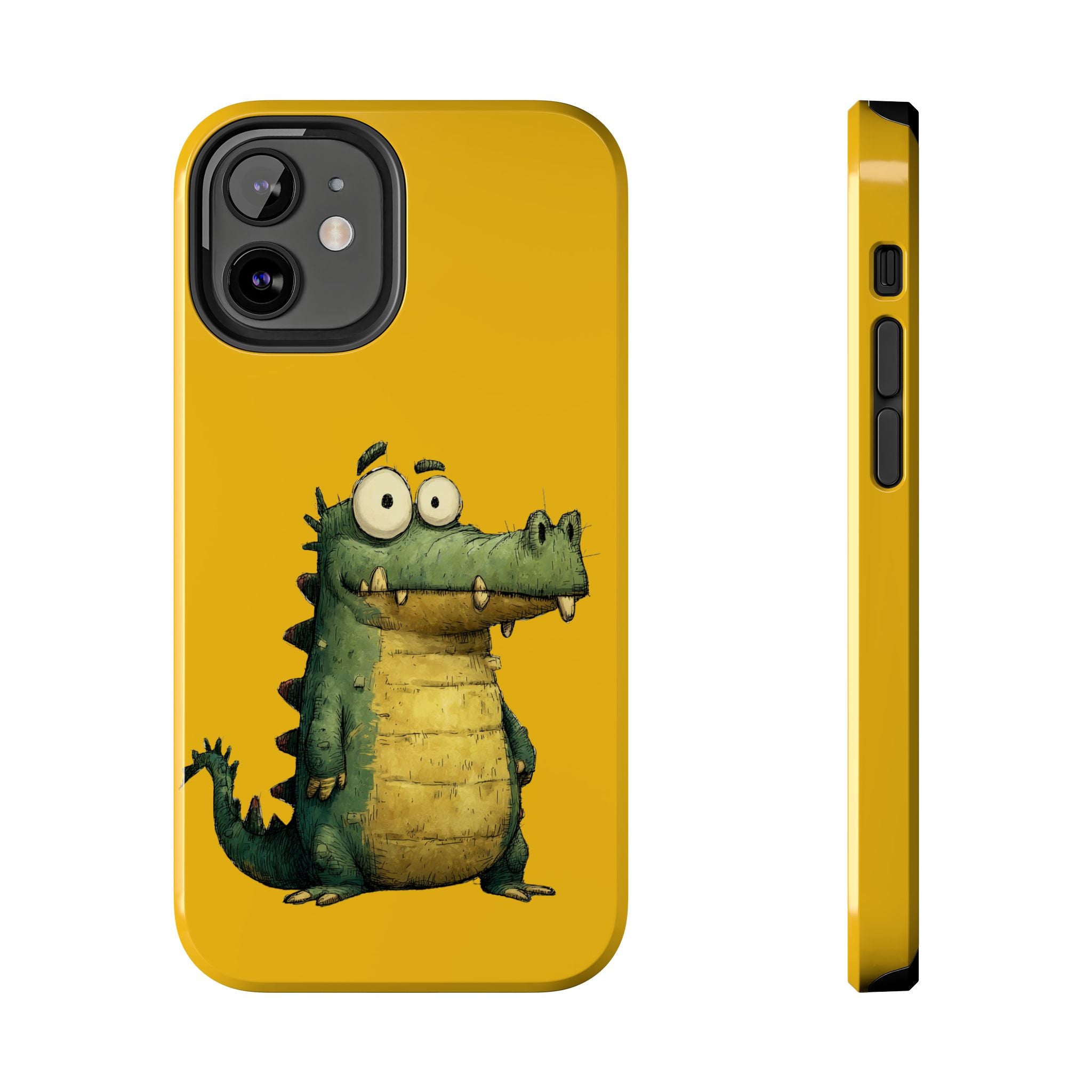 Quirky Funny Alligator iPhone Tough Case - Kawaii Animal Phone Cover - Crocodile Protective Phone Cover - Yellow iPhone Case