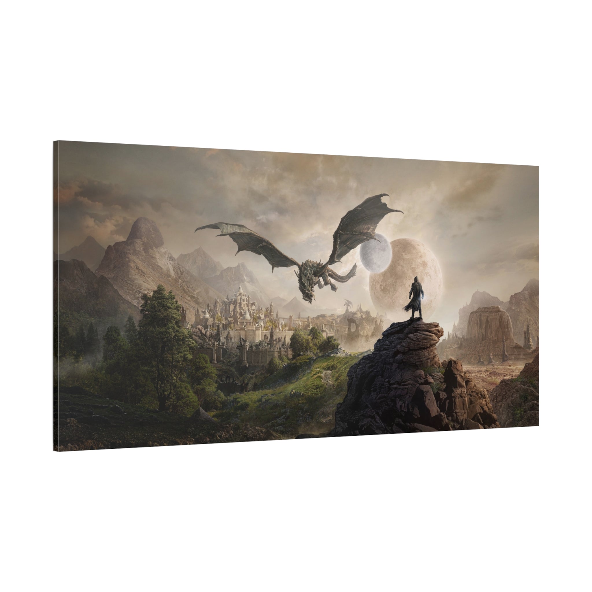 The Elder Scrolls Skyrim Canvas Wall Art - Dragon Moon Game Canvas Print Room Decor, Gaming Wall Art, Skyrim Gift