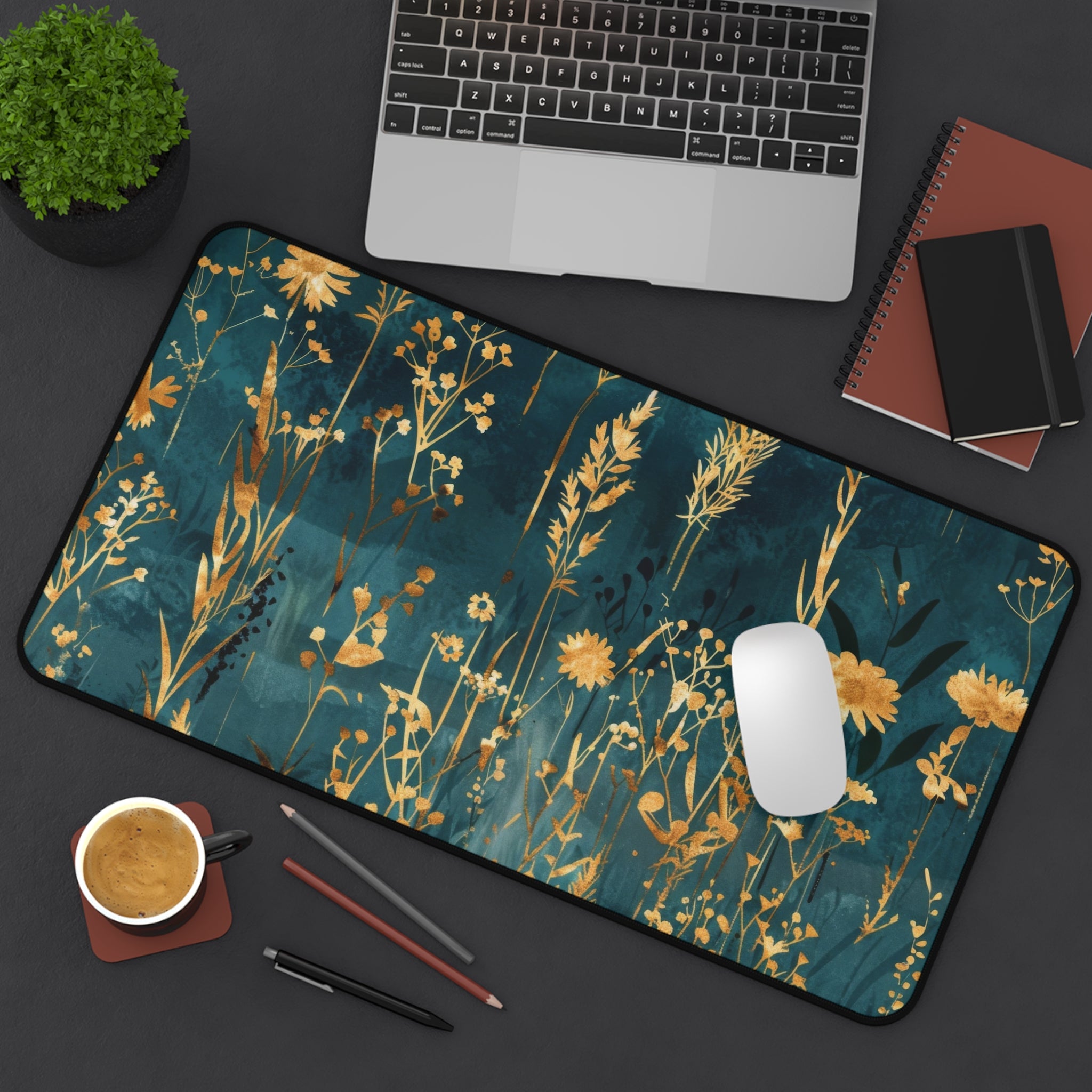 chic-gold-flower-mouse-pad-elegant-desk-accessory-stylish-desk-mat-for-home-office-turquoise-aesthetic-desk-pad