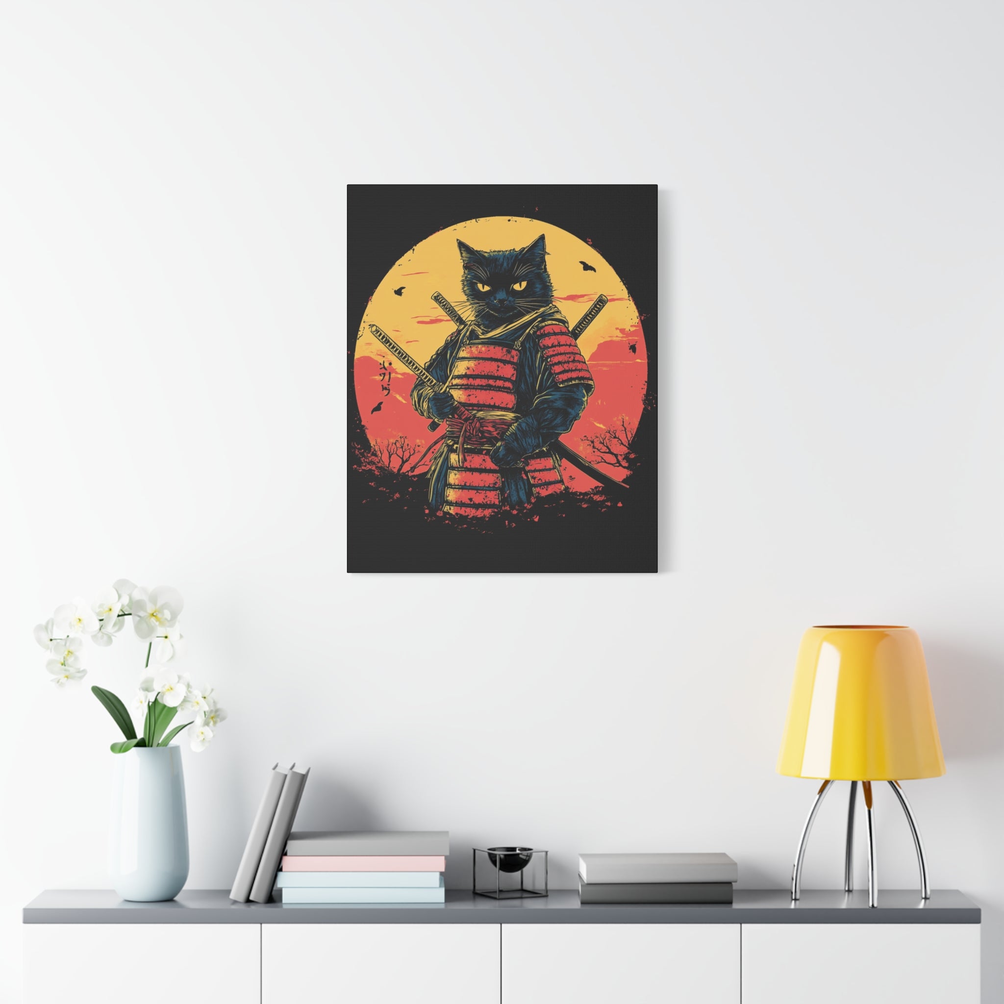 canvas-wall-art-samurai-cat-japanese-style-sunset-retro-wall-decor-stretched-matte-canvas-wall-hanging-home-decor-retro-wall-
