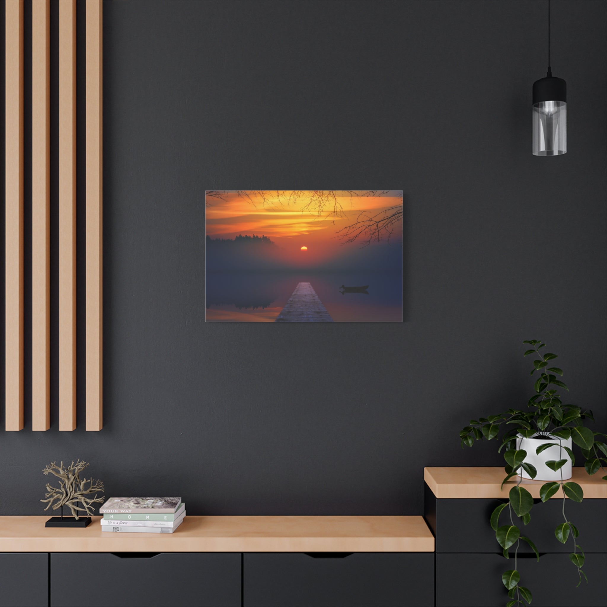 canvas-print-sunset-lake-nature-dock-wall-art-stretched-matte-canvas-home-decor-gift-for-nature-lovers-scenic-canvas-art