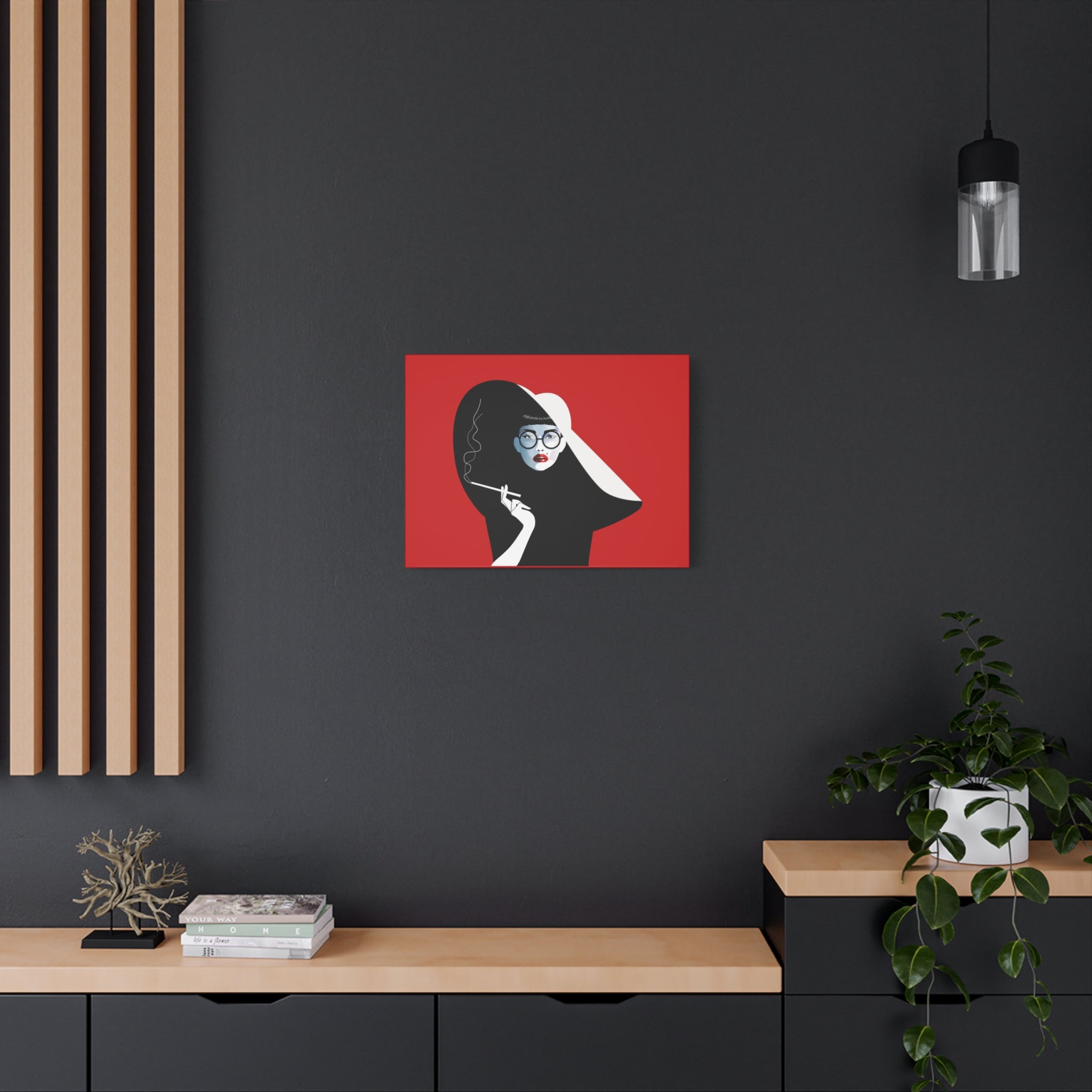 canvas-print-woman-smoking-cigarettes-wall-decor-woman-with-a-hat-style-stretched-matte-canvas-home-decor-living-room
