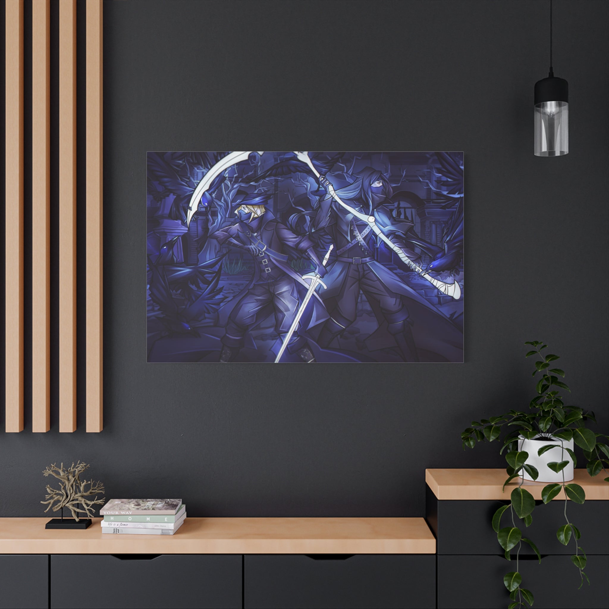 Bloodborne The Hunter Old Blood Matte Canvas Wall Art — Crow Cloak Bird Sword - Stretched Home Decor, Game Wall Print